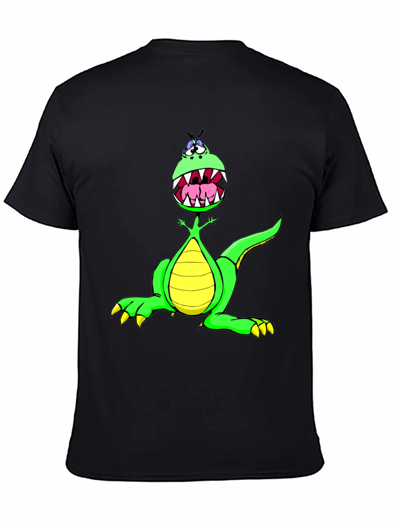 Black Cartoon Dinosaur Graphic Tee - Funny T-Shirt view 4