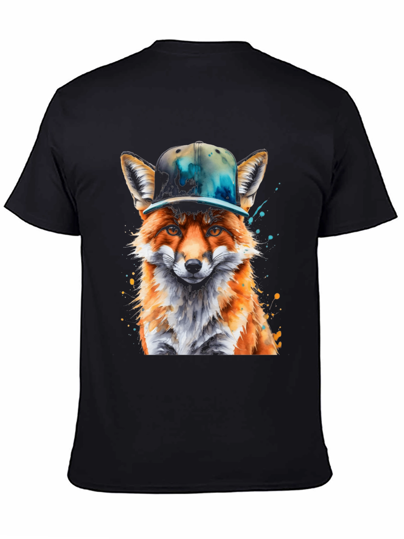 Black Fox with Hat Graphic T-Shirt - Cool Urban Style view 4
