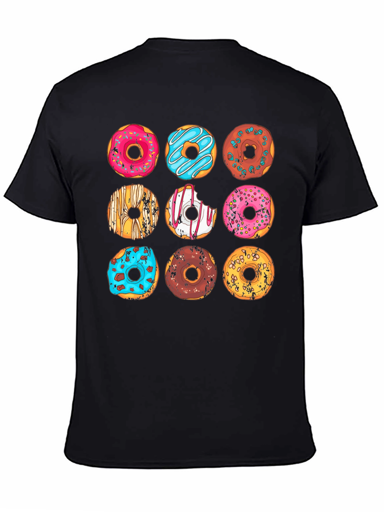 Black Donut Pattern Graphic T-Shirt - Black view 4