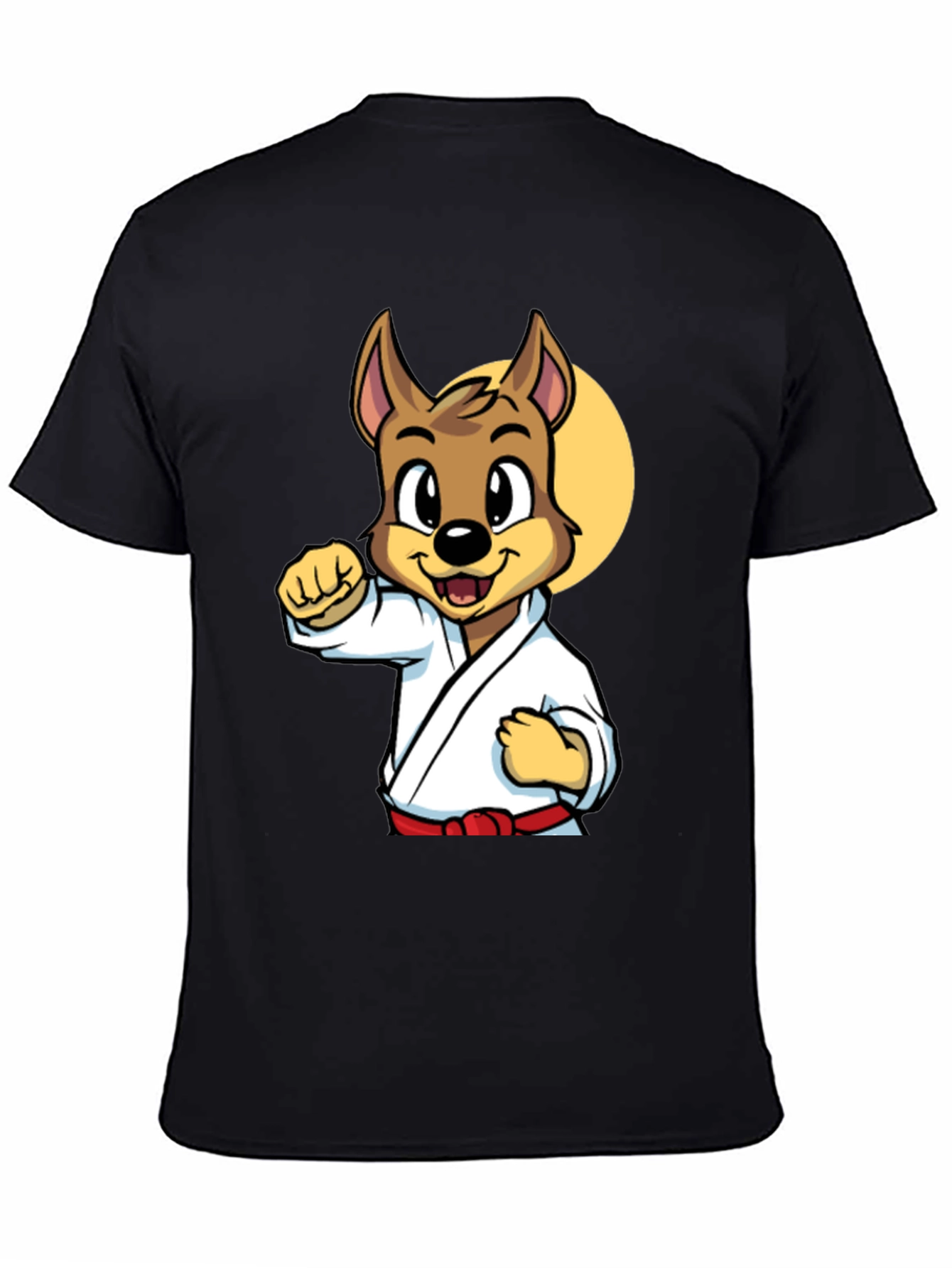 Black Karate Dog Cartoon Graphic T-Shirt - Black view 4