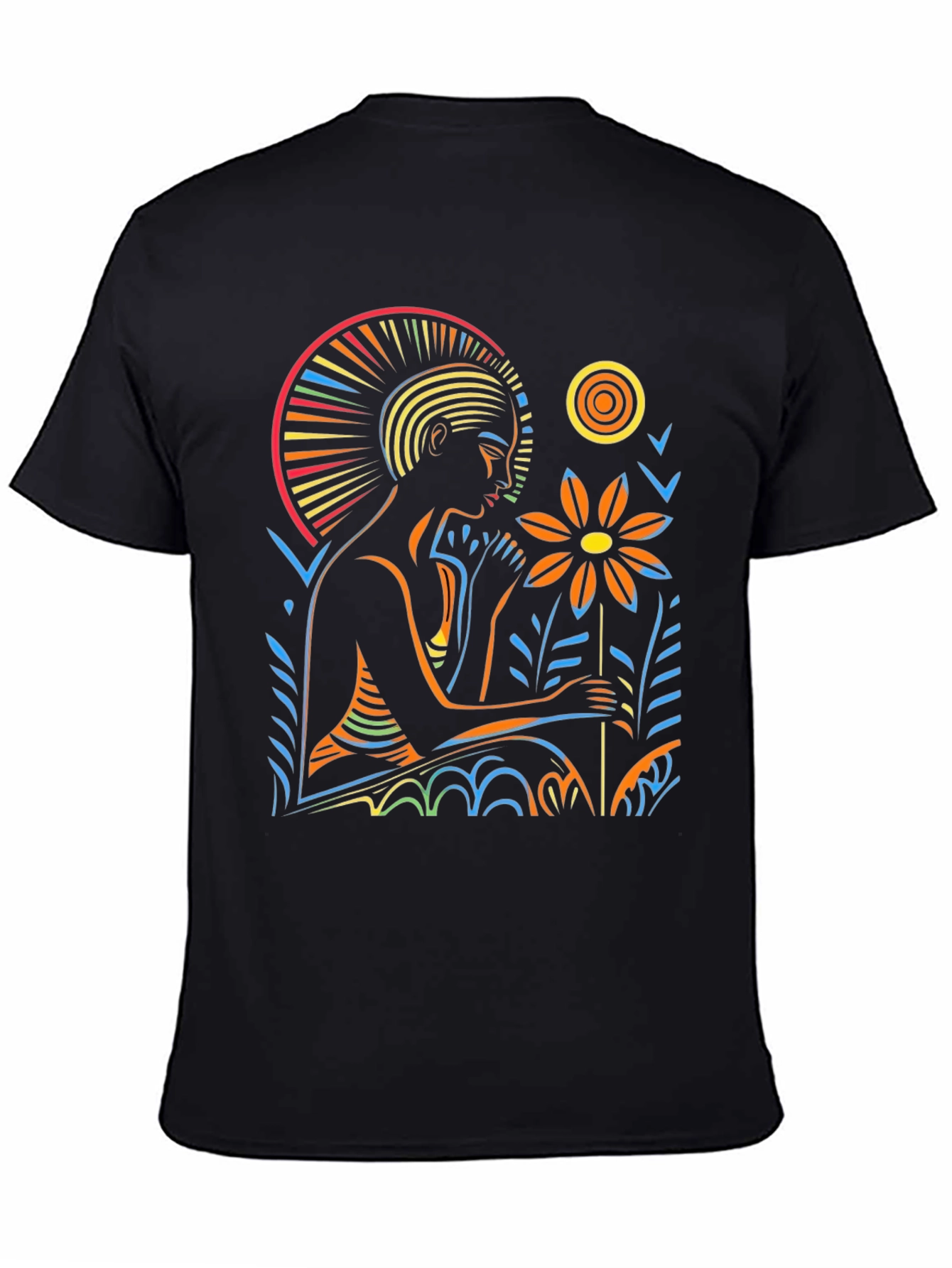 Black Artistic Graphic T-Shirt - Relaxing Figure view 4