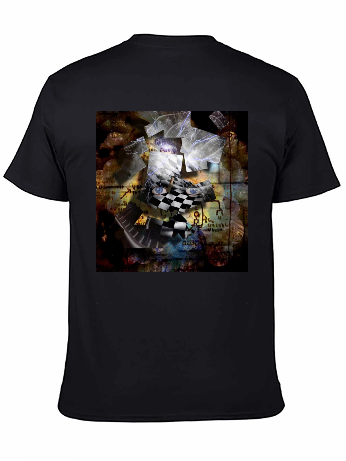 Black Abstract Chessboard Graphic Tee view 4