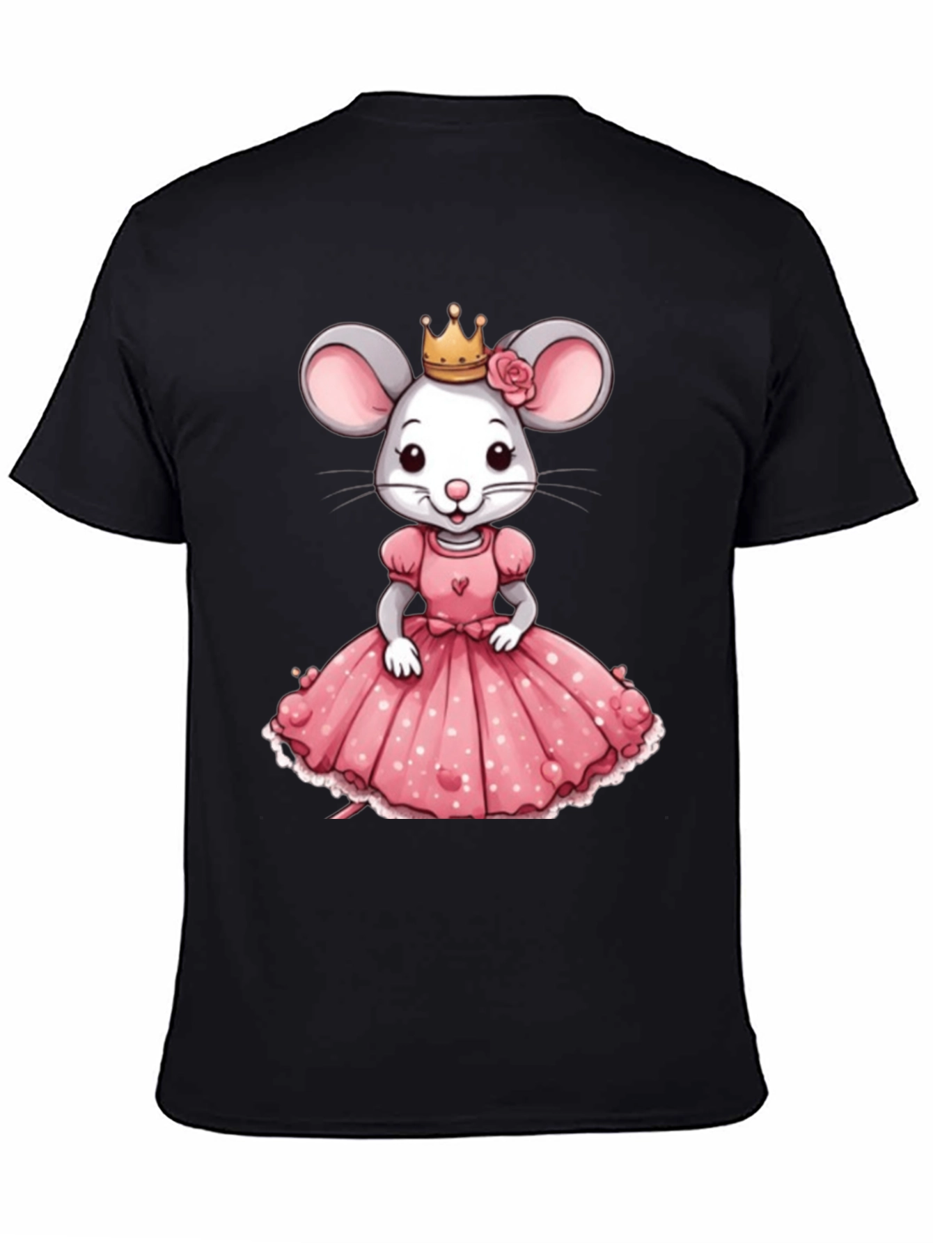 Black Cute Mouse Princess T-Shirt - Cartoon Mouse view 4