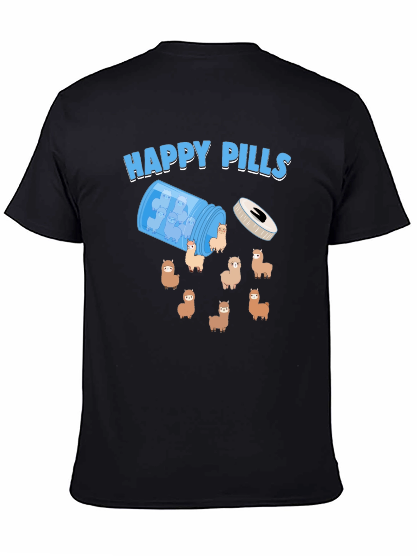 Black Happy Pills Alpaca T-Shirt - Cute & Quirky Design view 4