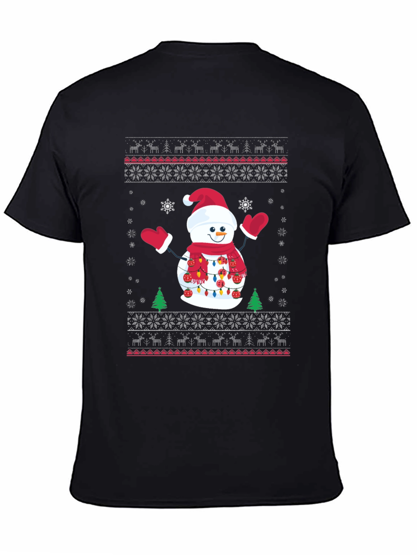 Black Festive Snowman Ugly Christmas T-Shirt view 4