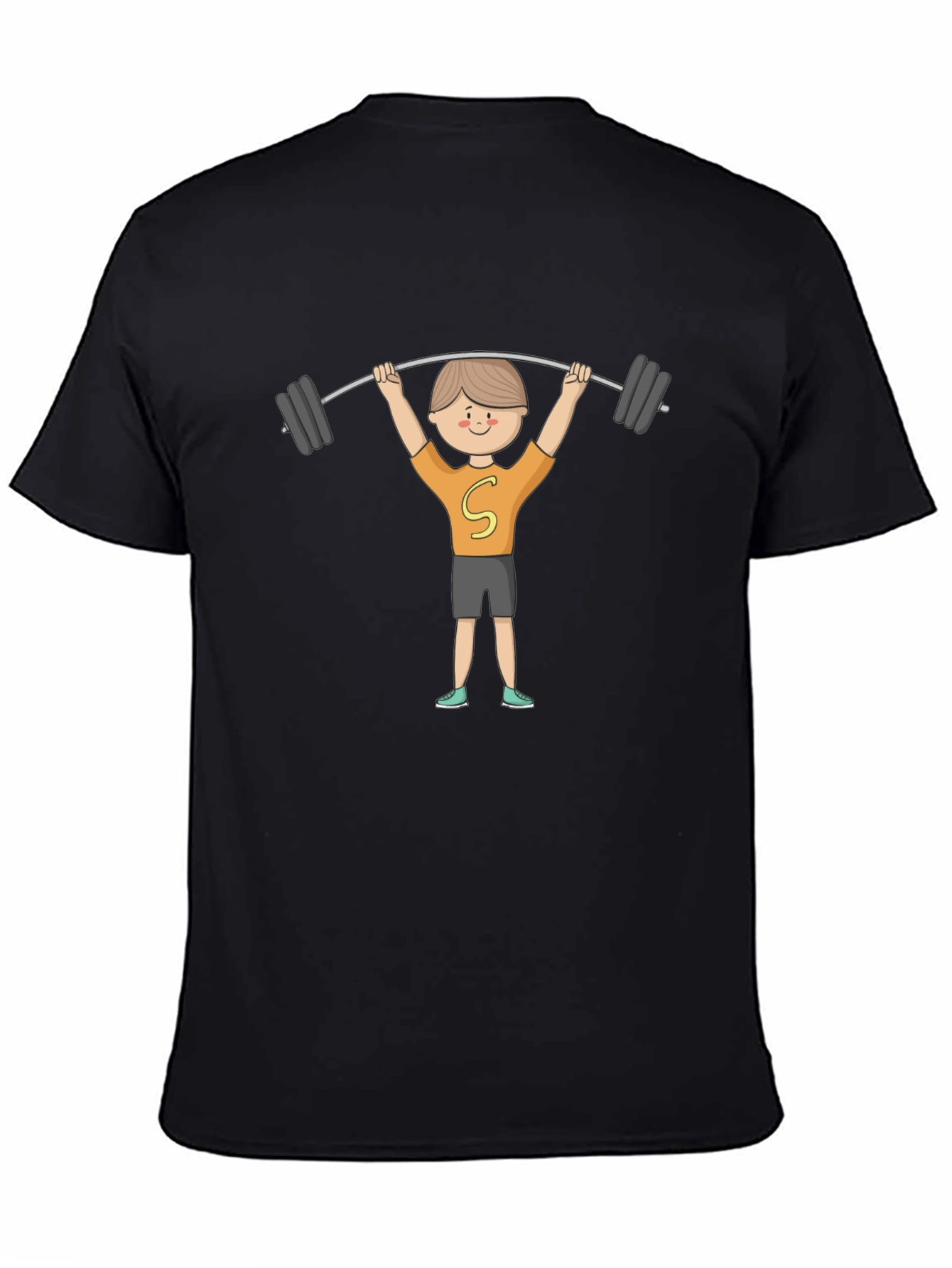 Black Cartoon Weightlifter Graphic Tee view 4