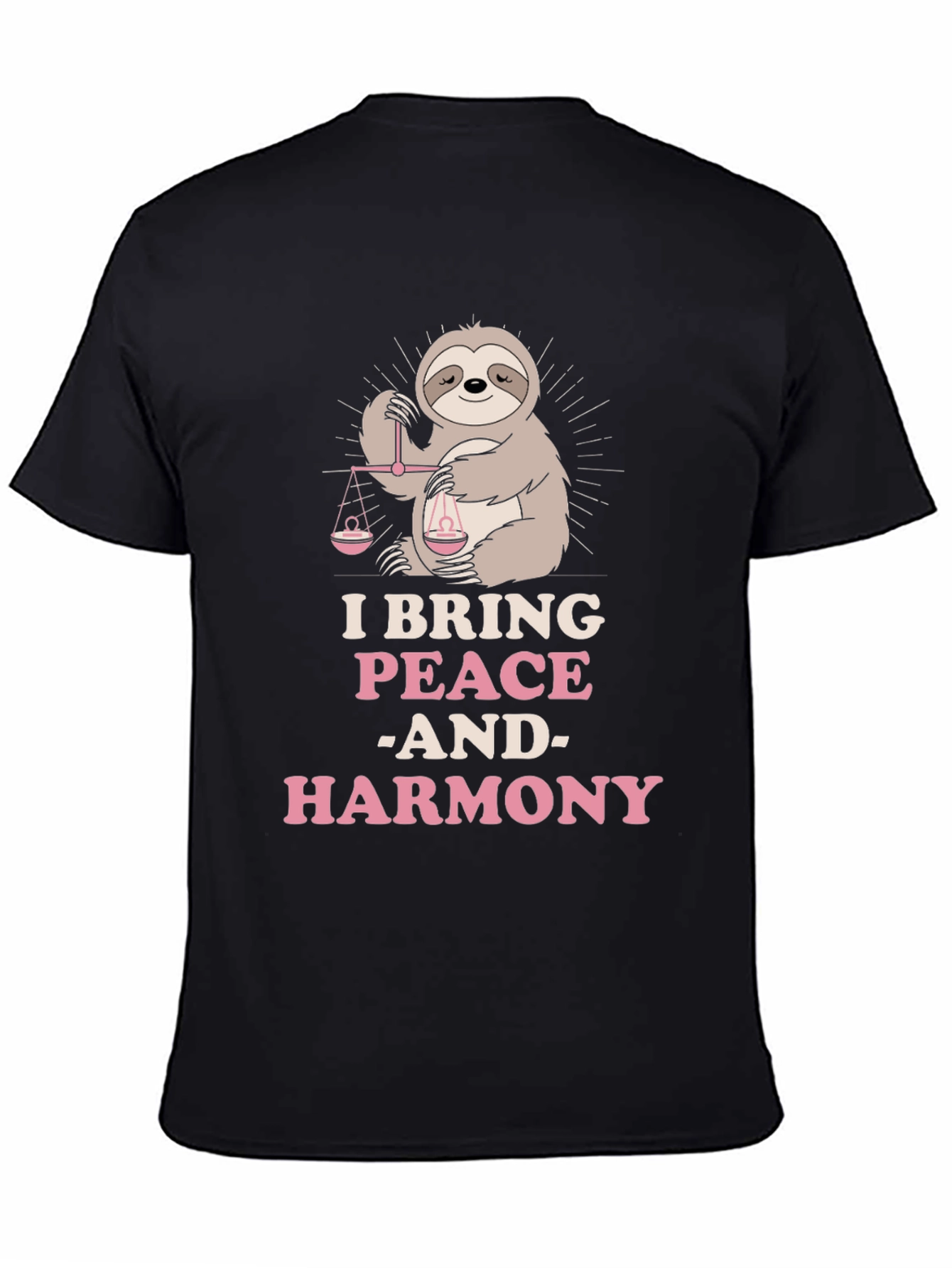 Black Peace & Harmony Sloth Graphic T-Shirt view 4