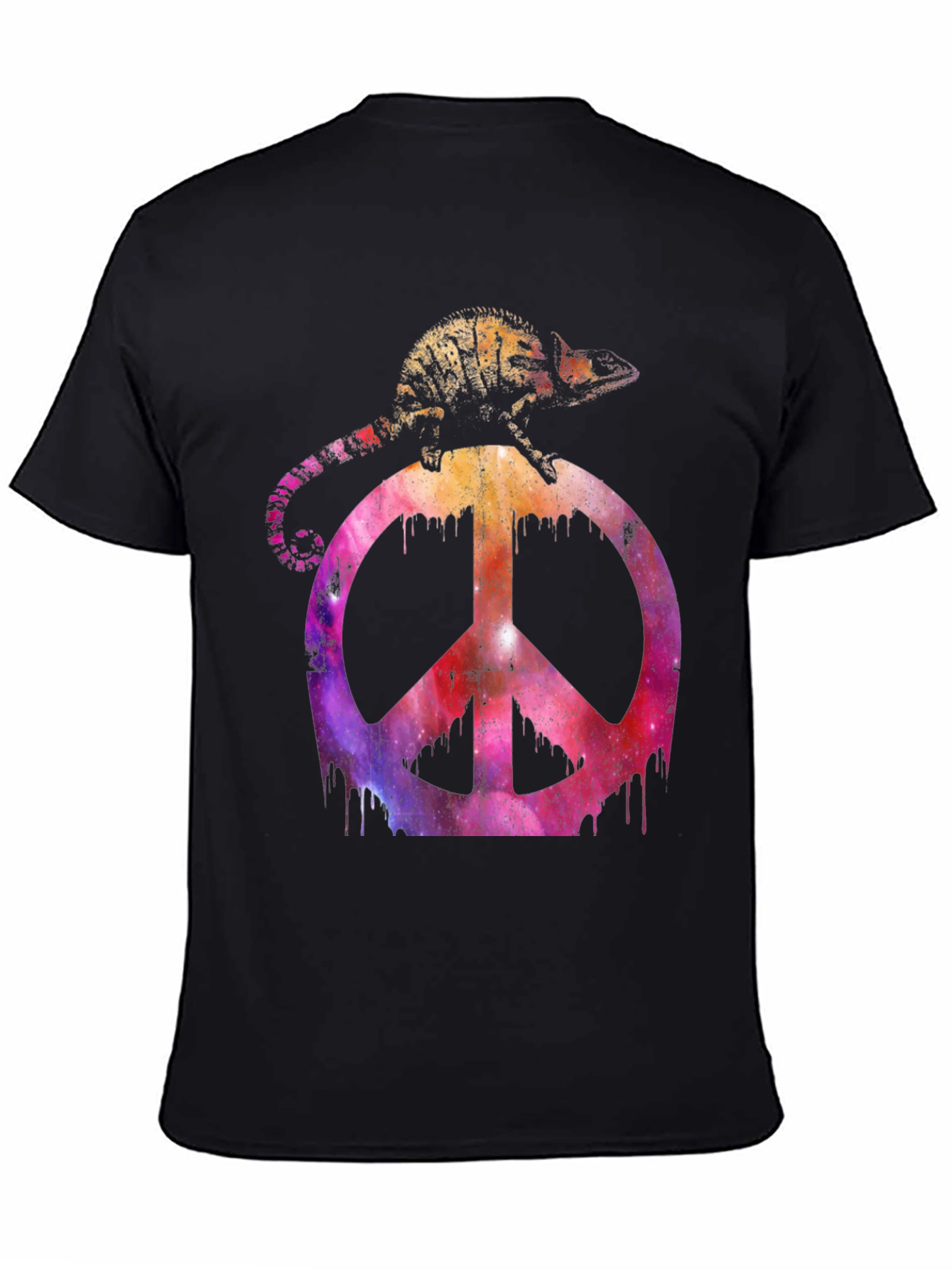 Black Chameleon Peace Sign Graphic T-Shirt view 4