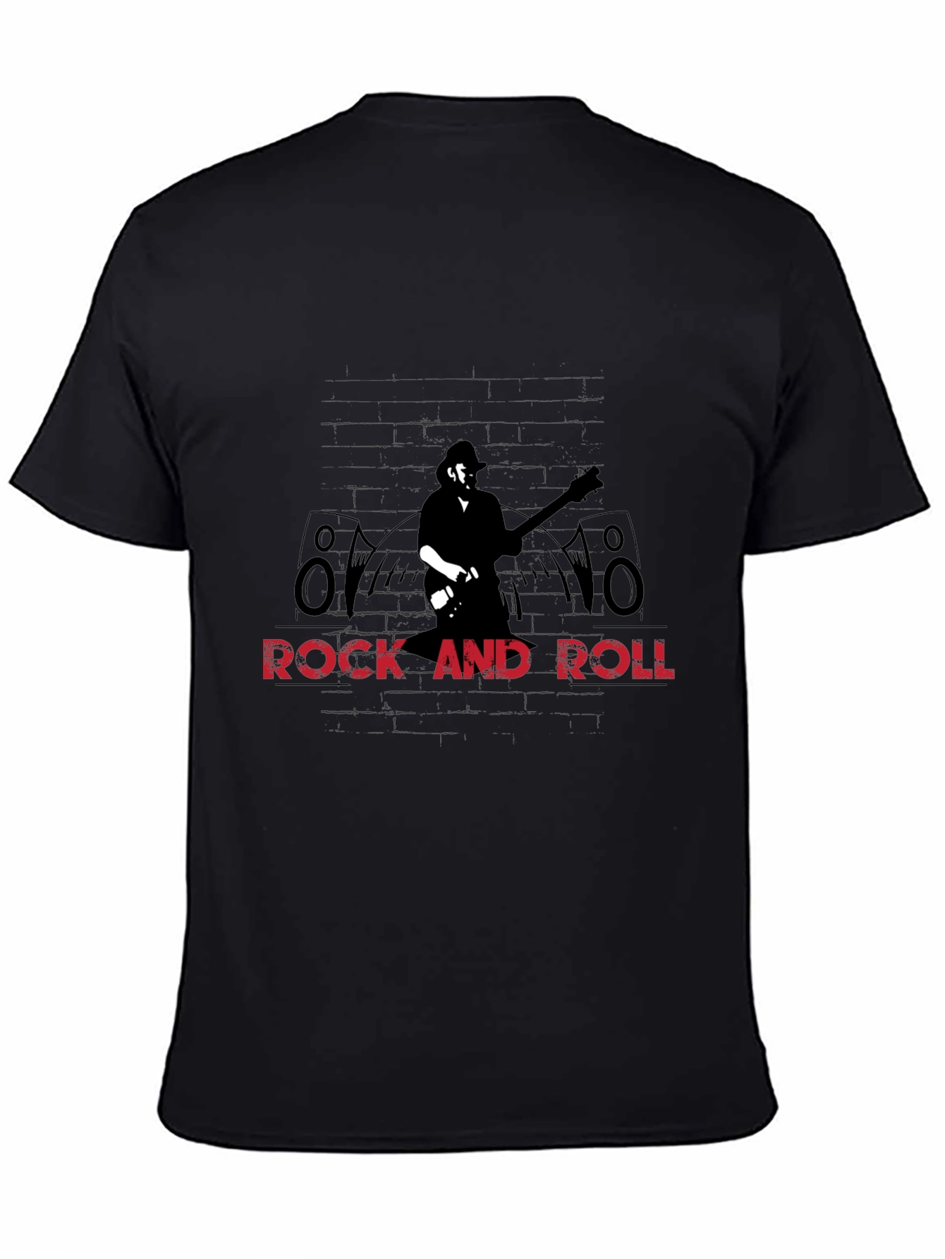 Black Rock and Roll Guitarist Graphic Tee view 4