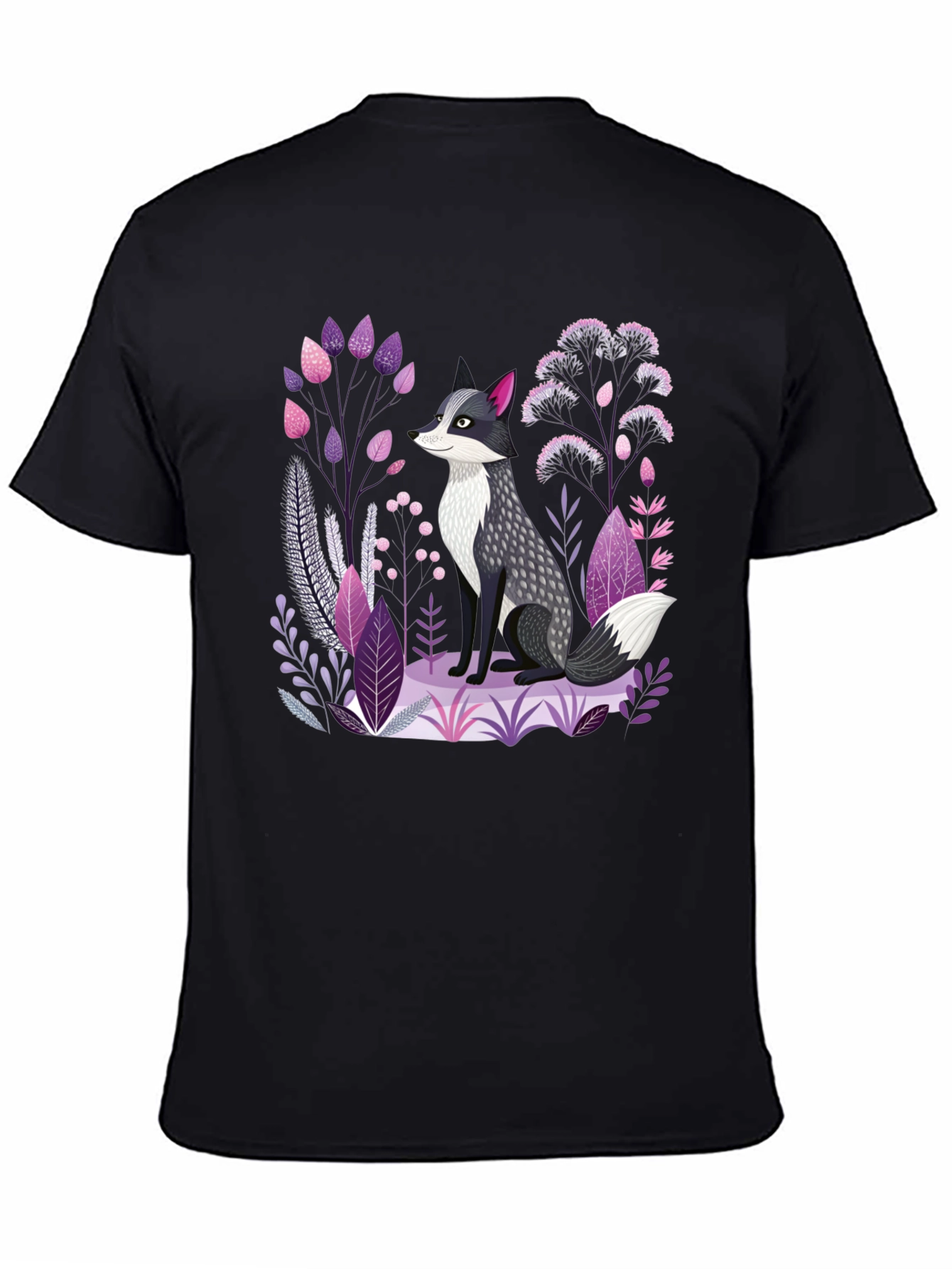 Black Fox & Floral Graphic Print Black T-Shirt view 4