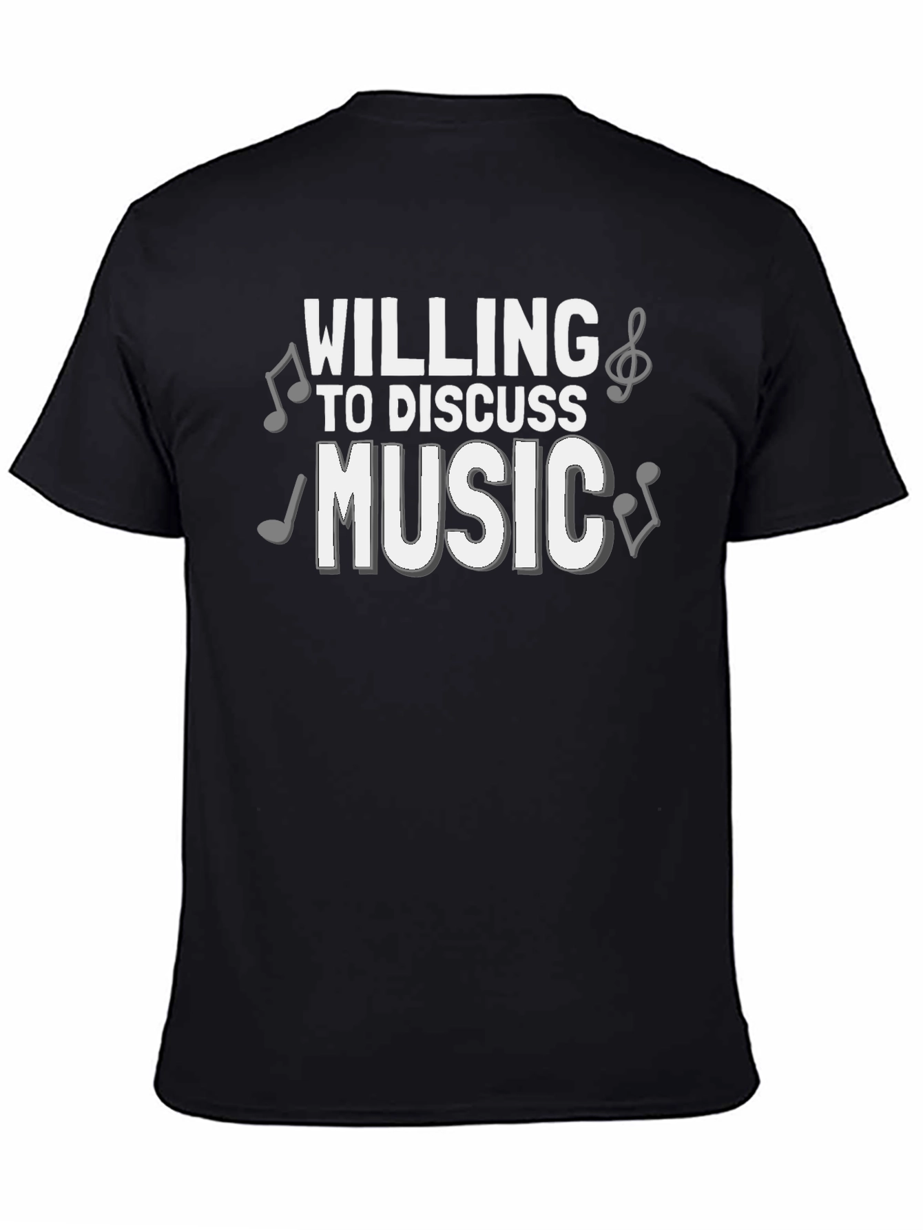 Black Willing to Discuss Music T-Shirt - Black Cotton Tee view 4