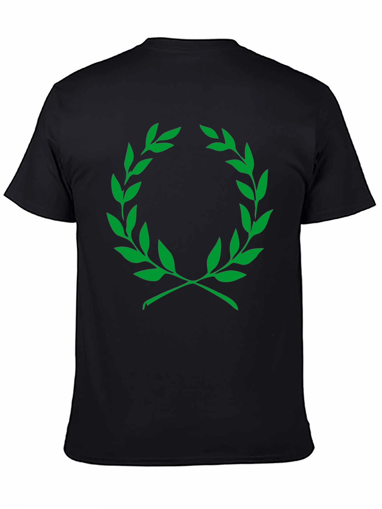 Black Men's Black T-Shirt with Green Laurel Wreath Graphic view 4