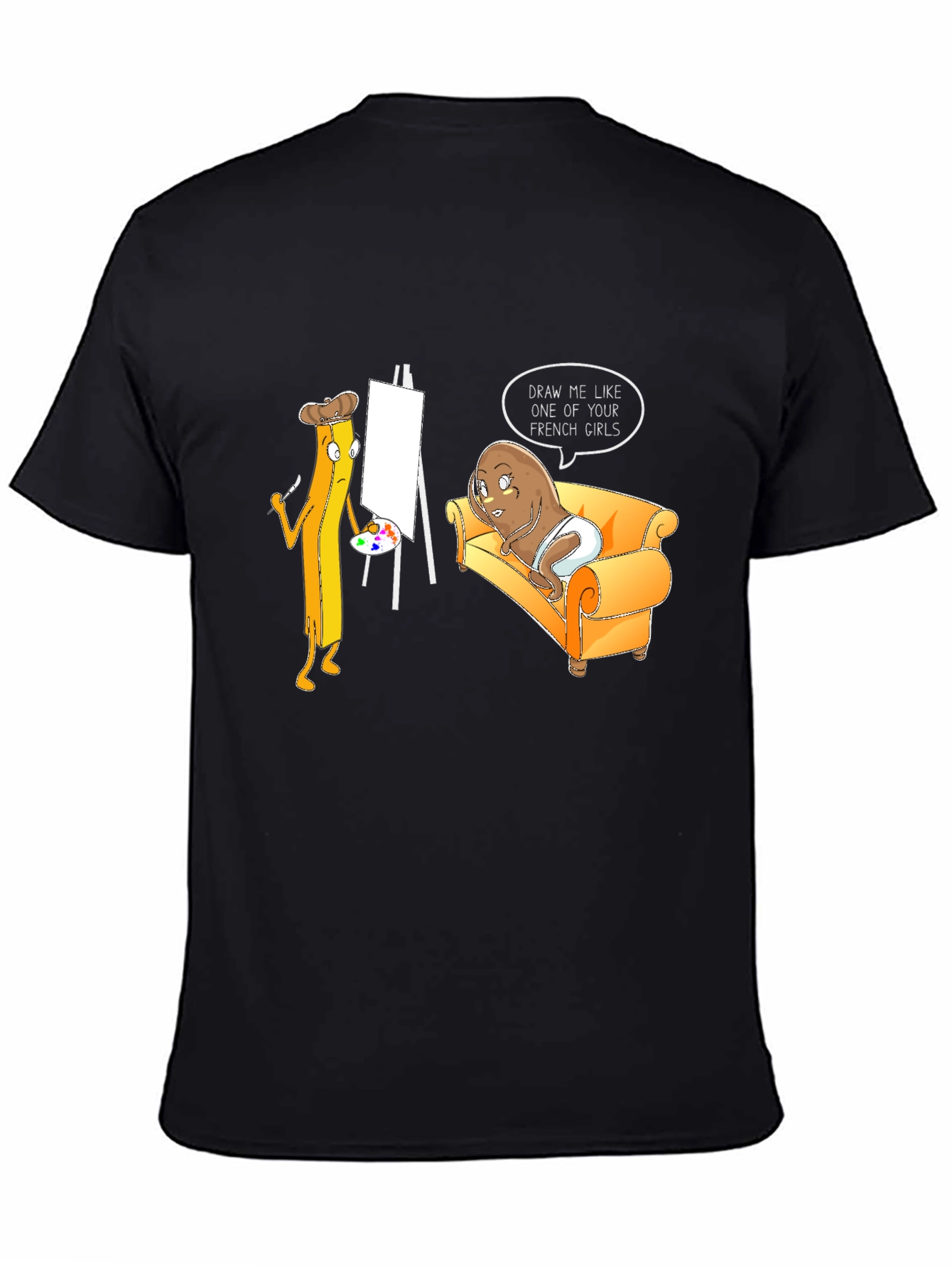 Black Funny Potato and Fries Art T-Shirt view 4