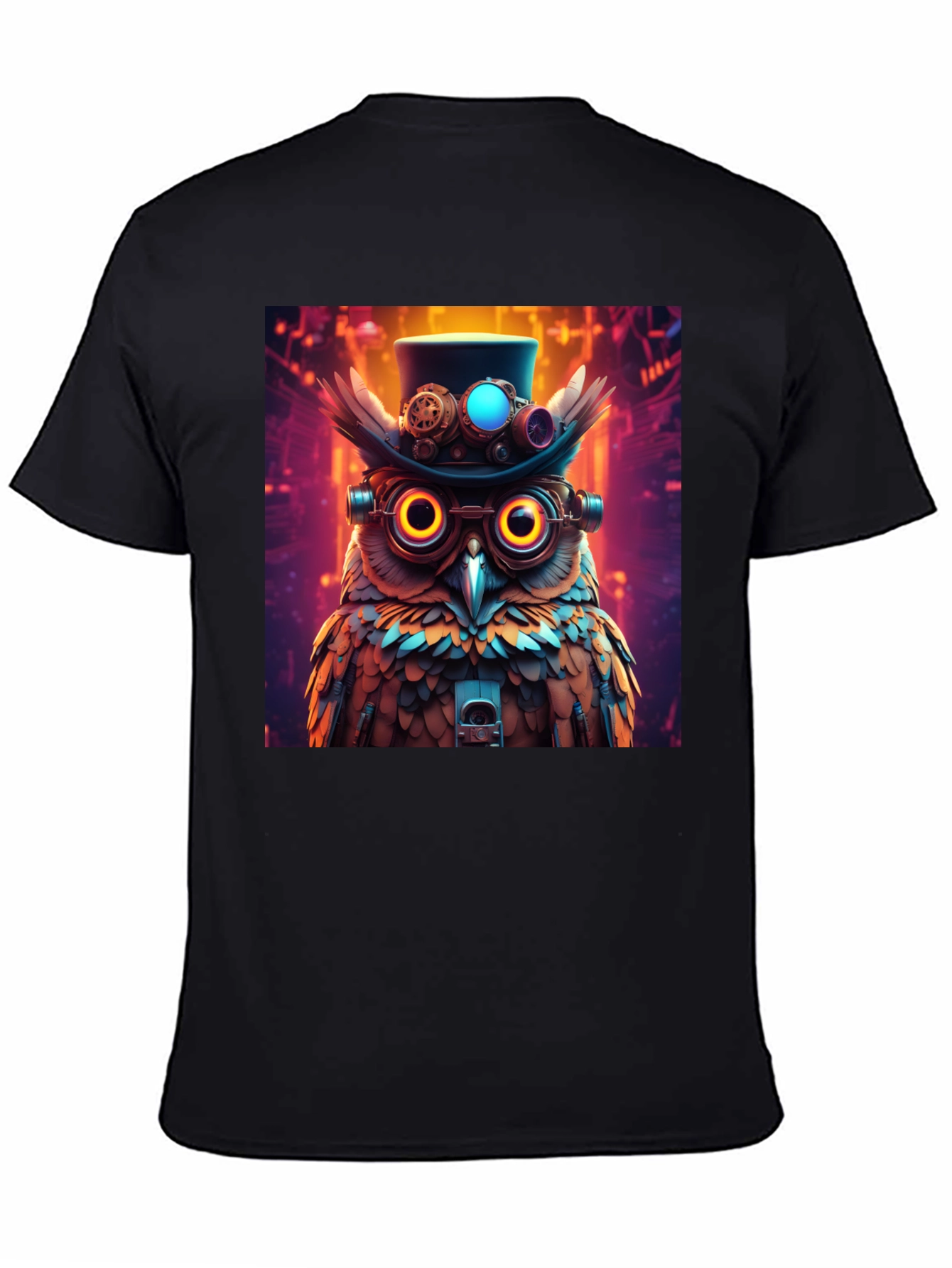 Black Steampunk Owl T-Shirt - Unique Graphic Tee view 4