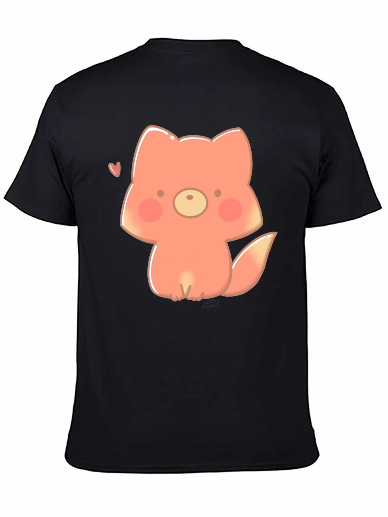 Black Cute Cartoon Fox Black T-Shirt view 4