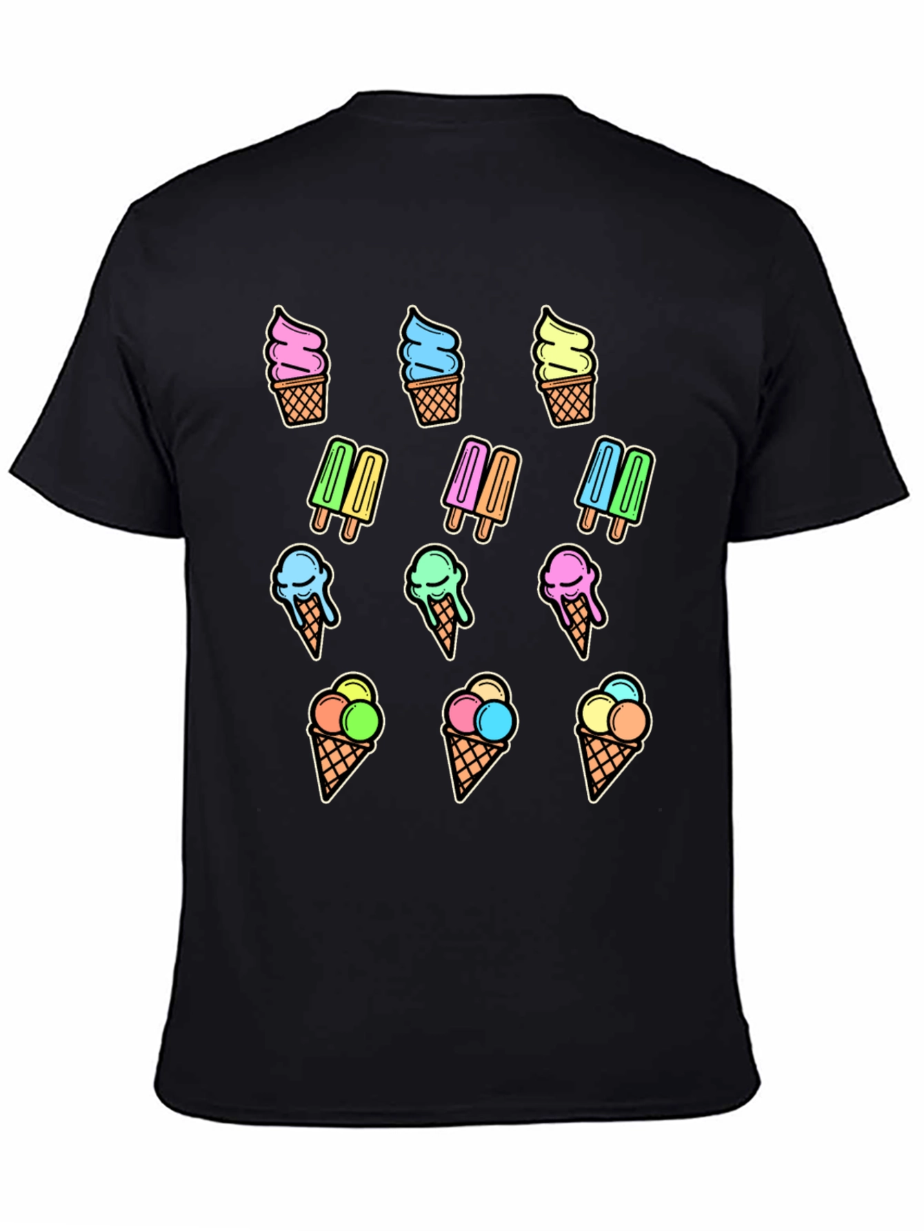 Black Fun Ice Cream Print T-Shirt - Summer Style view 4