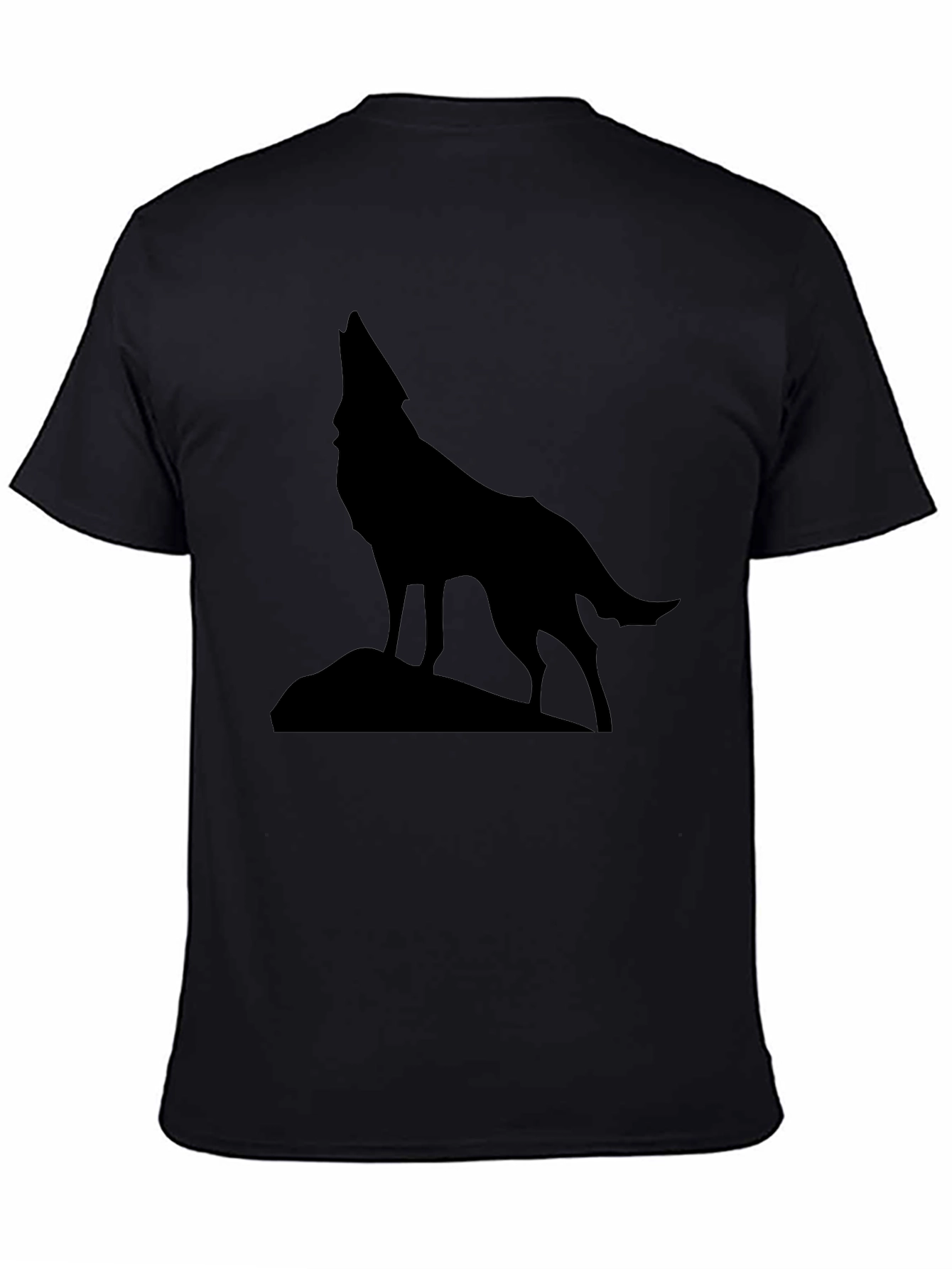 Wolf Howling Silhouette Graphic Tee - Black Cotton - 4