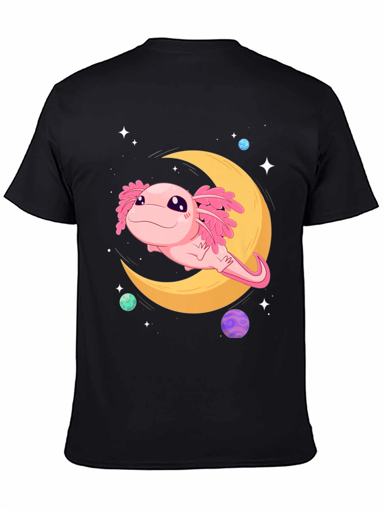 Black Axolotl Moon T-Shirt - Cute Space Design view 4