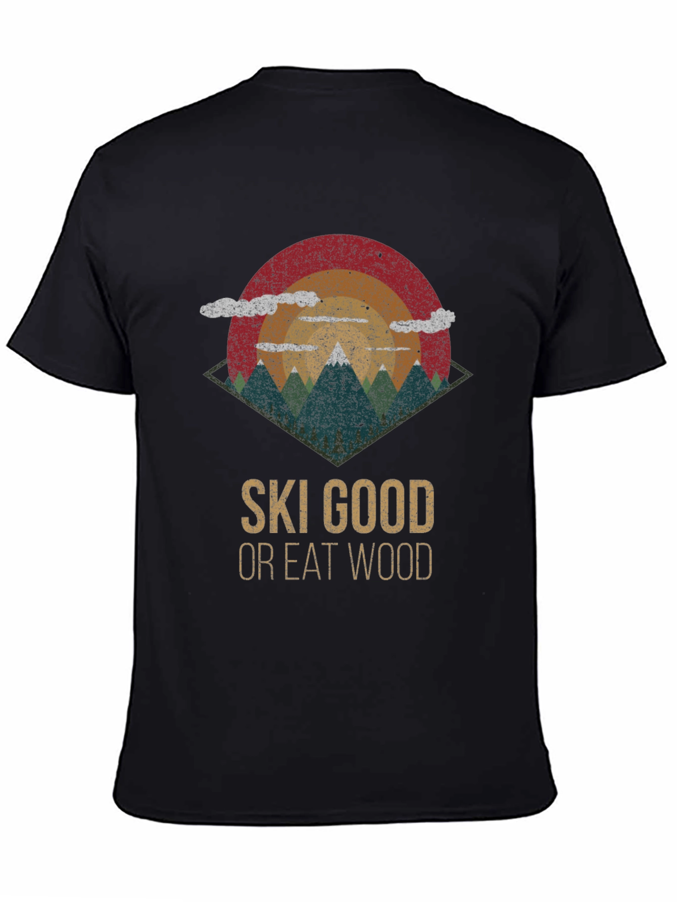 Black Ski Good Or Eat Wood Retro Graphic Tee view 4