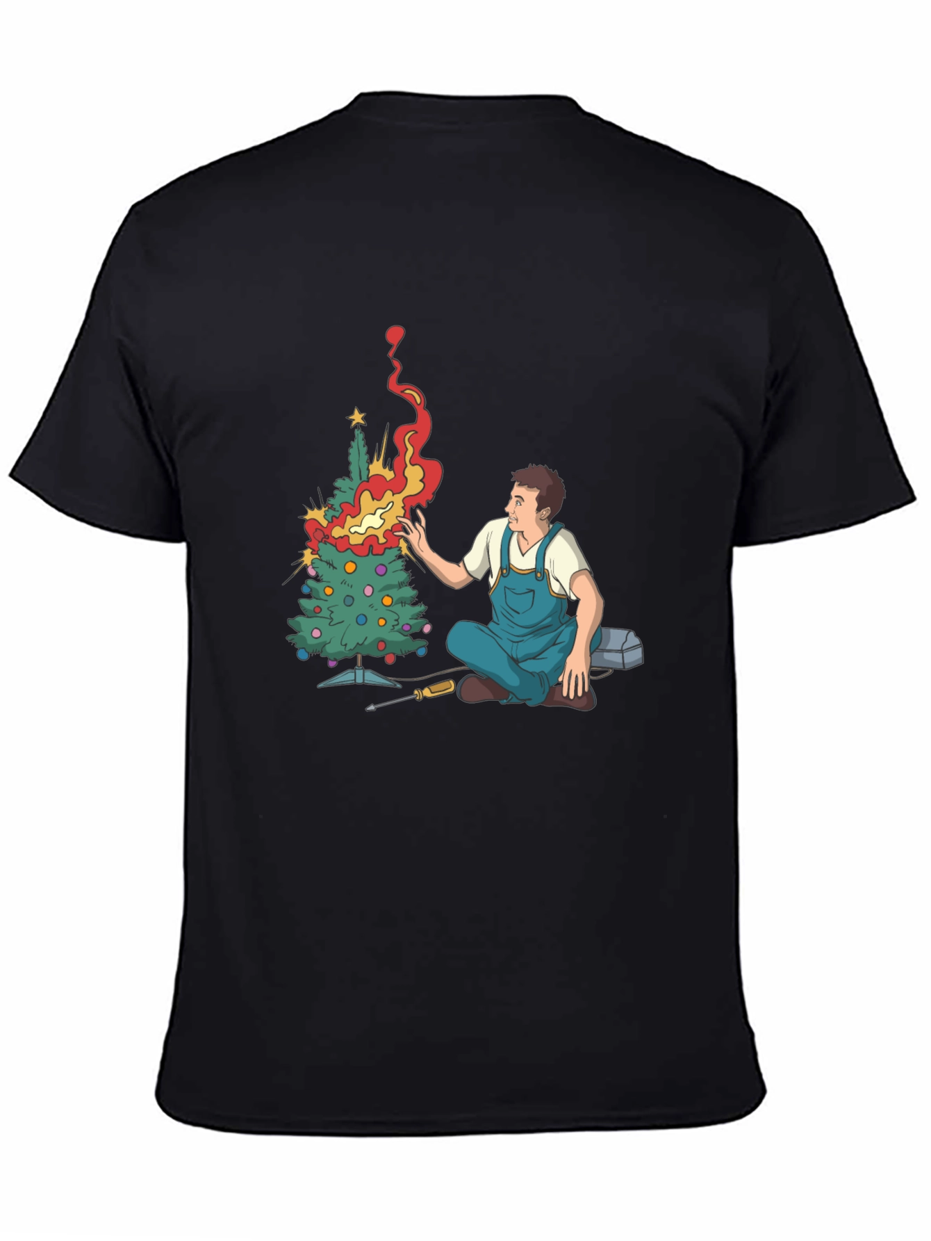 Black Burning Christmas Tree Graphic Tee view 4