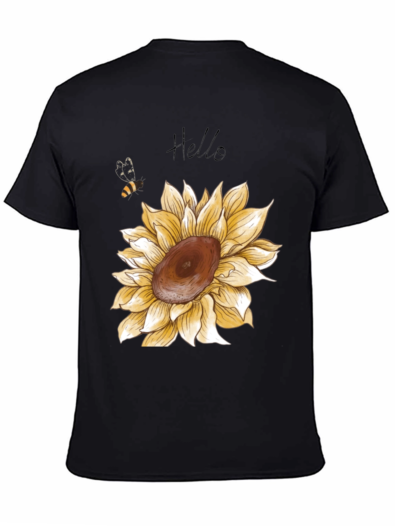 Black Sunflower Graphic Print Men's Black T-Shirt view 4