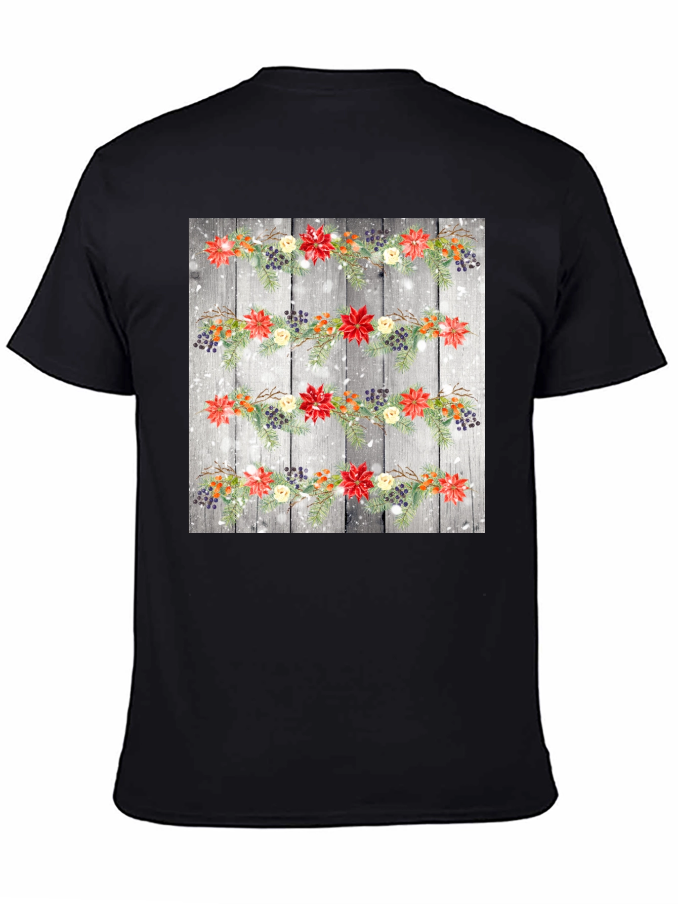 Black Festive Floral Garland T-Shirt view 4
