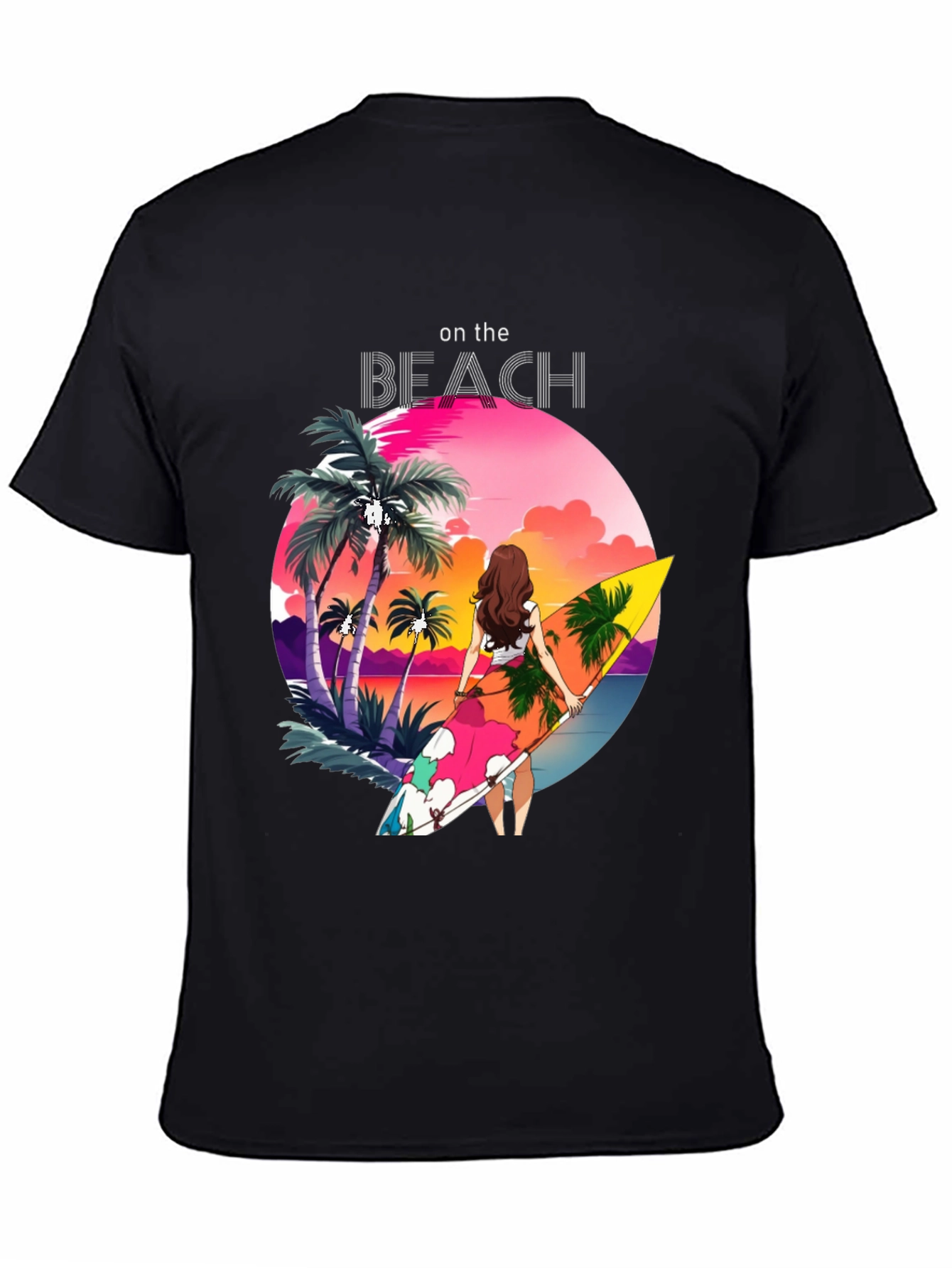 Tropical Beach Scene Graphic Tee - Black Cotton Comfort - 4
