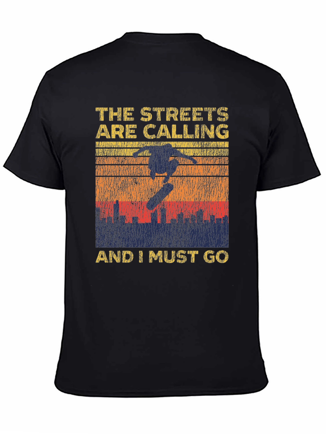 Black Skateboarding Graphic T-Shirt - The Streets Are Calling view 4