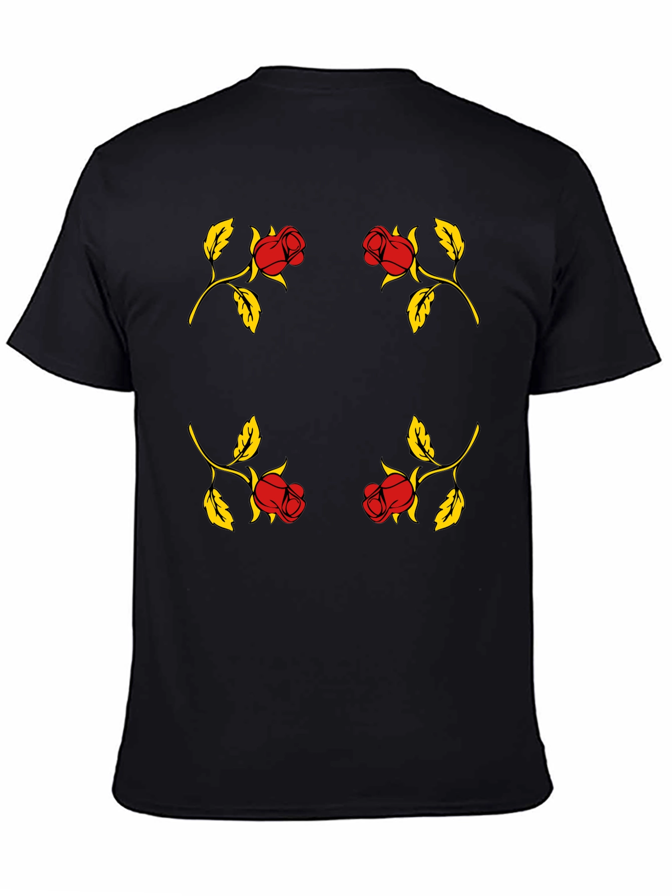 Black Rose Pattern Black T-Shirt view 4