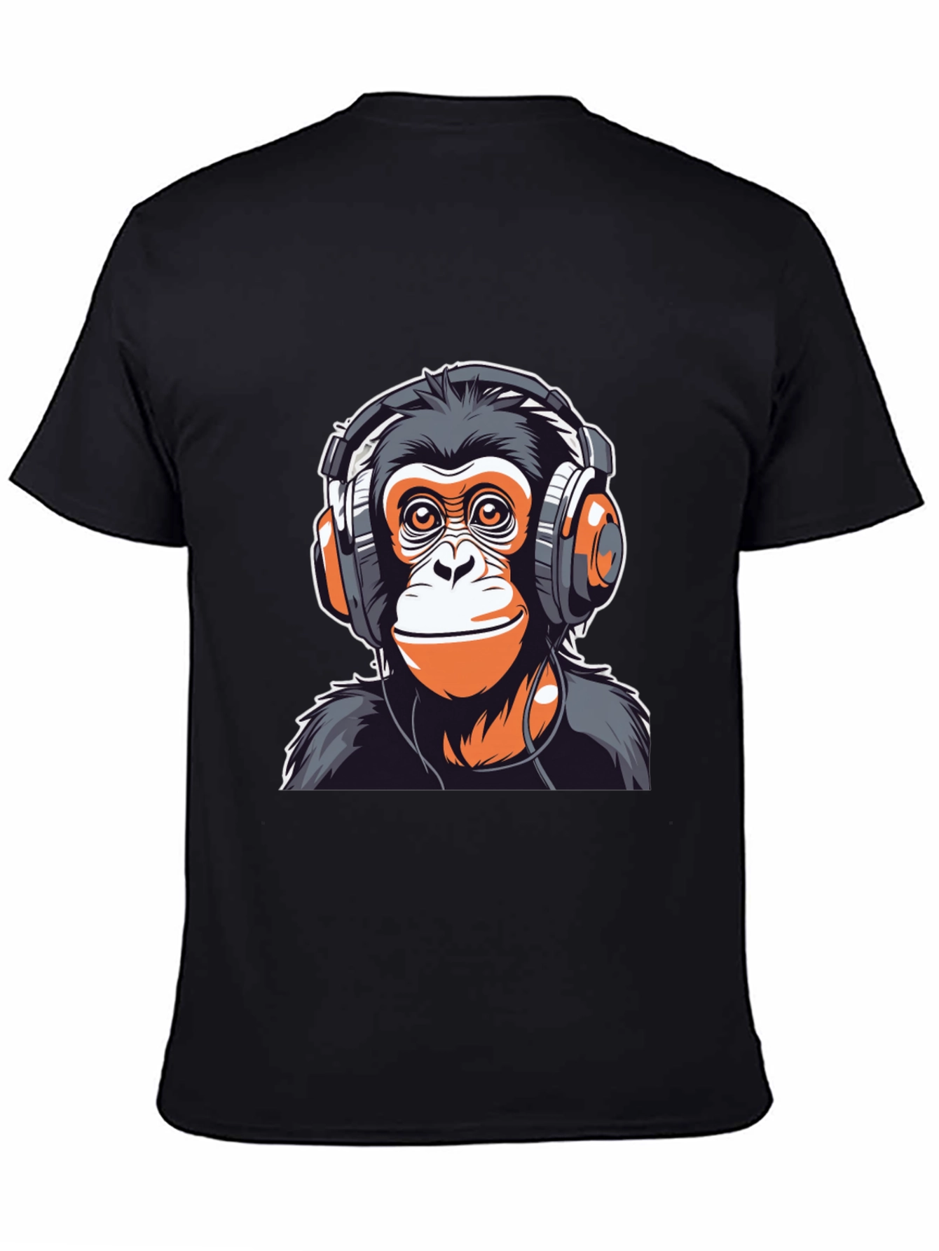 Black Cool Monkey Headphones Graphic Tee view 4