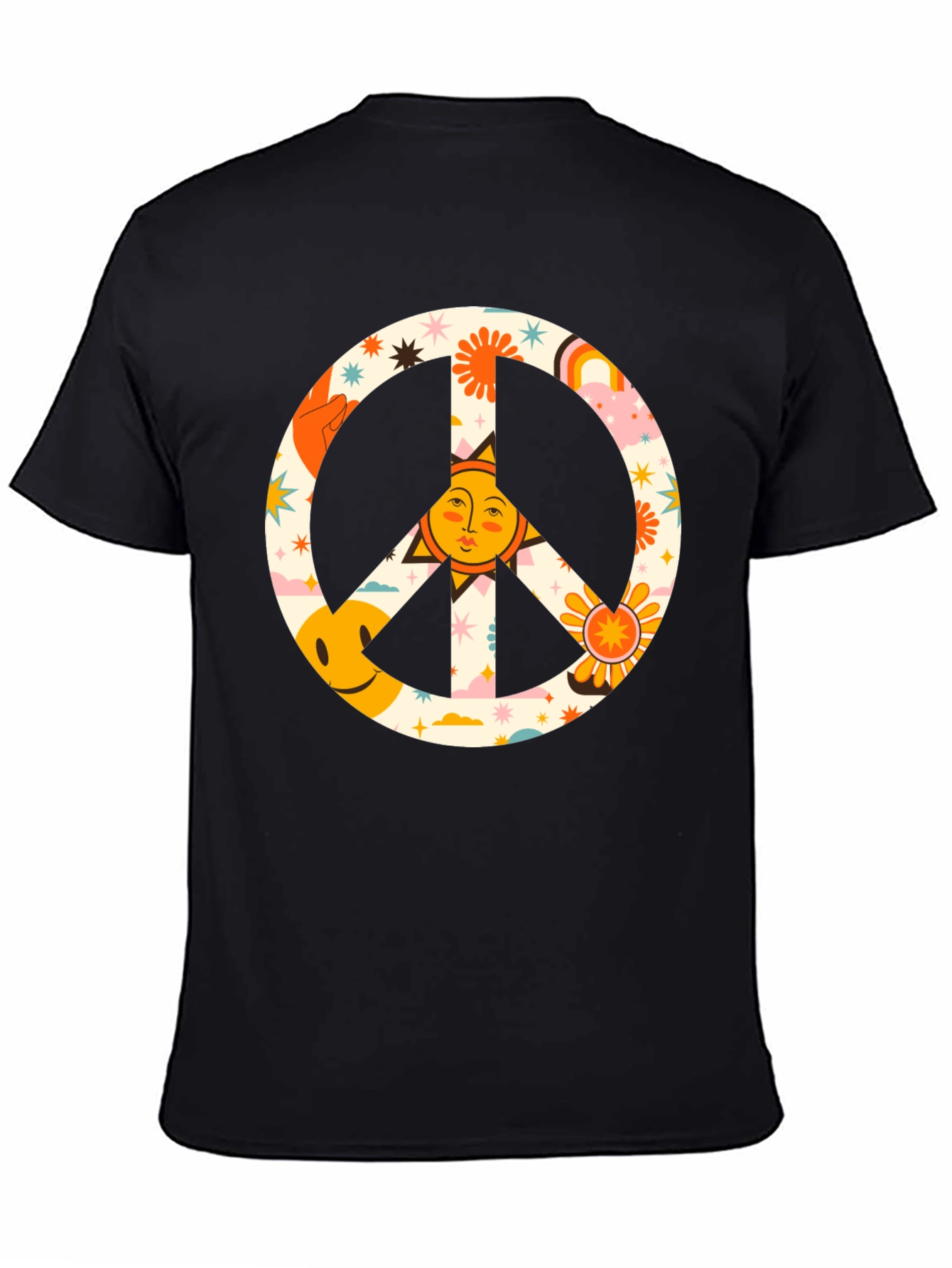 Black Groovy Peace Sign Graphic Tee - Retro Style view 4