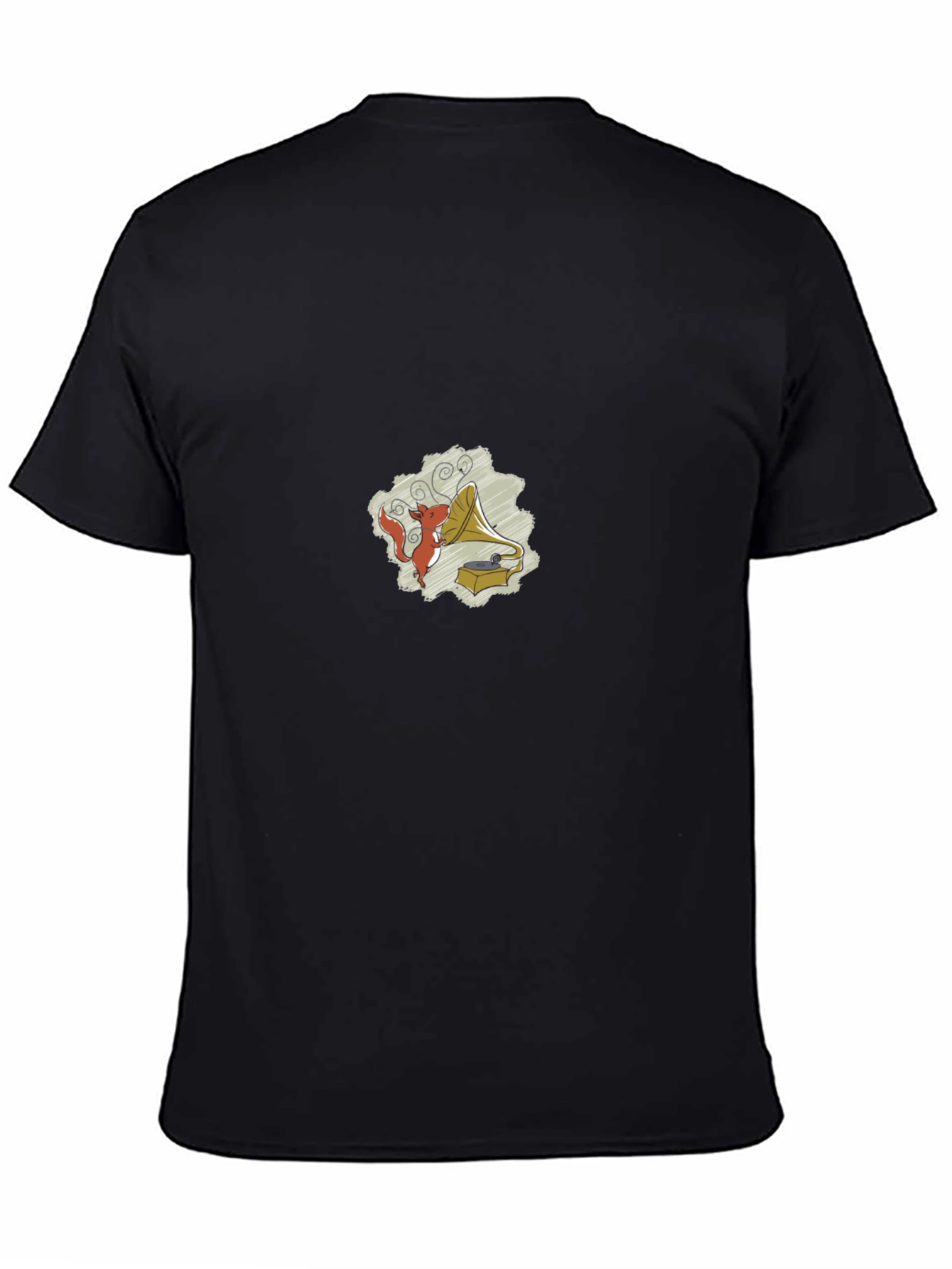 Black Retro Squirrel Gramophone Graphic T-Shirt view 4