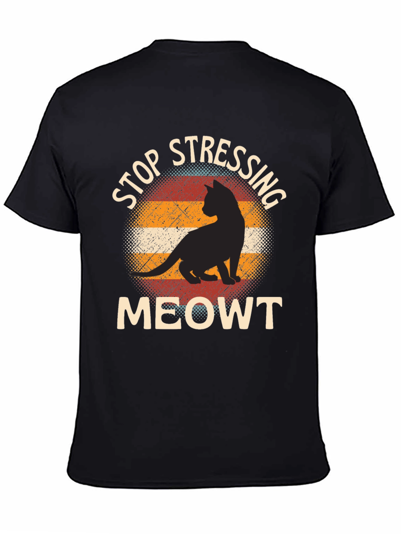 Black Stop Stressing Meowt Cat T-Shirt - Funny Cat Lover Tee view 4
