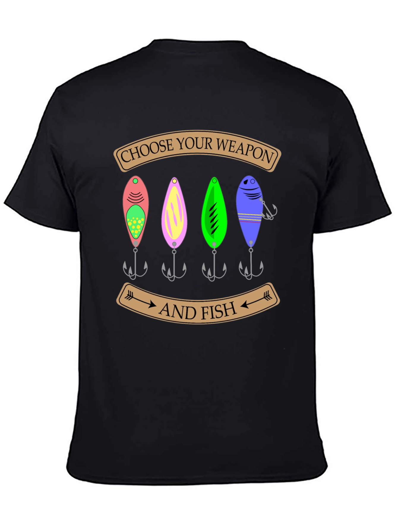 Black Choose Your Weapon and Fish T-Shirt view 4