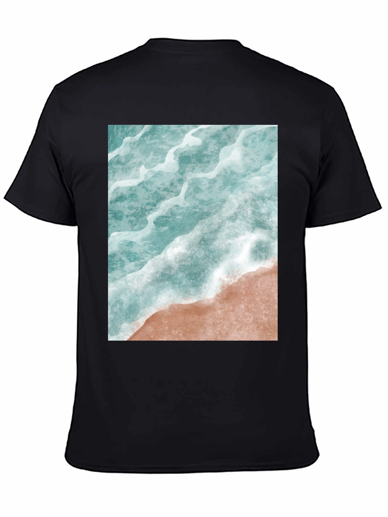 Black Ocean Wave Graphic Tee - Beach Style Black T-Shirt view 4