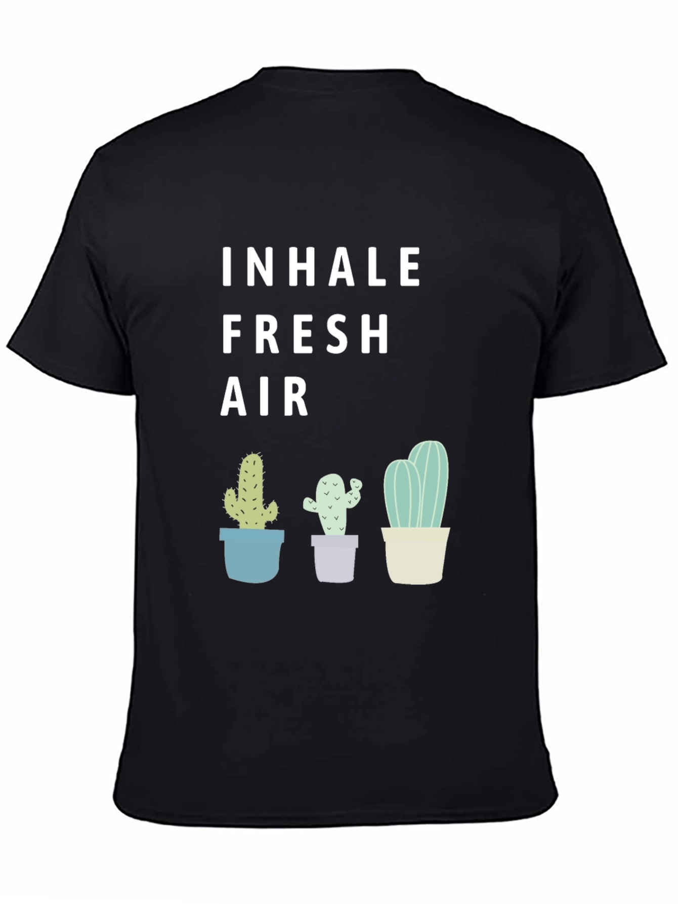 Black Inhale Fresh Air Cactus Graphic Tee - Unisex view 4