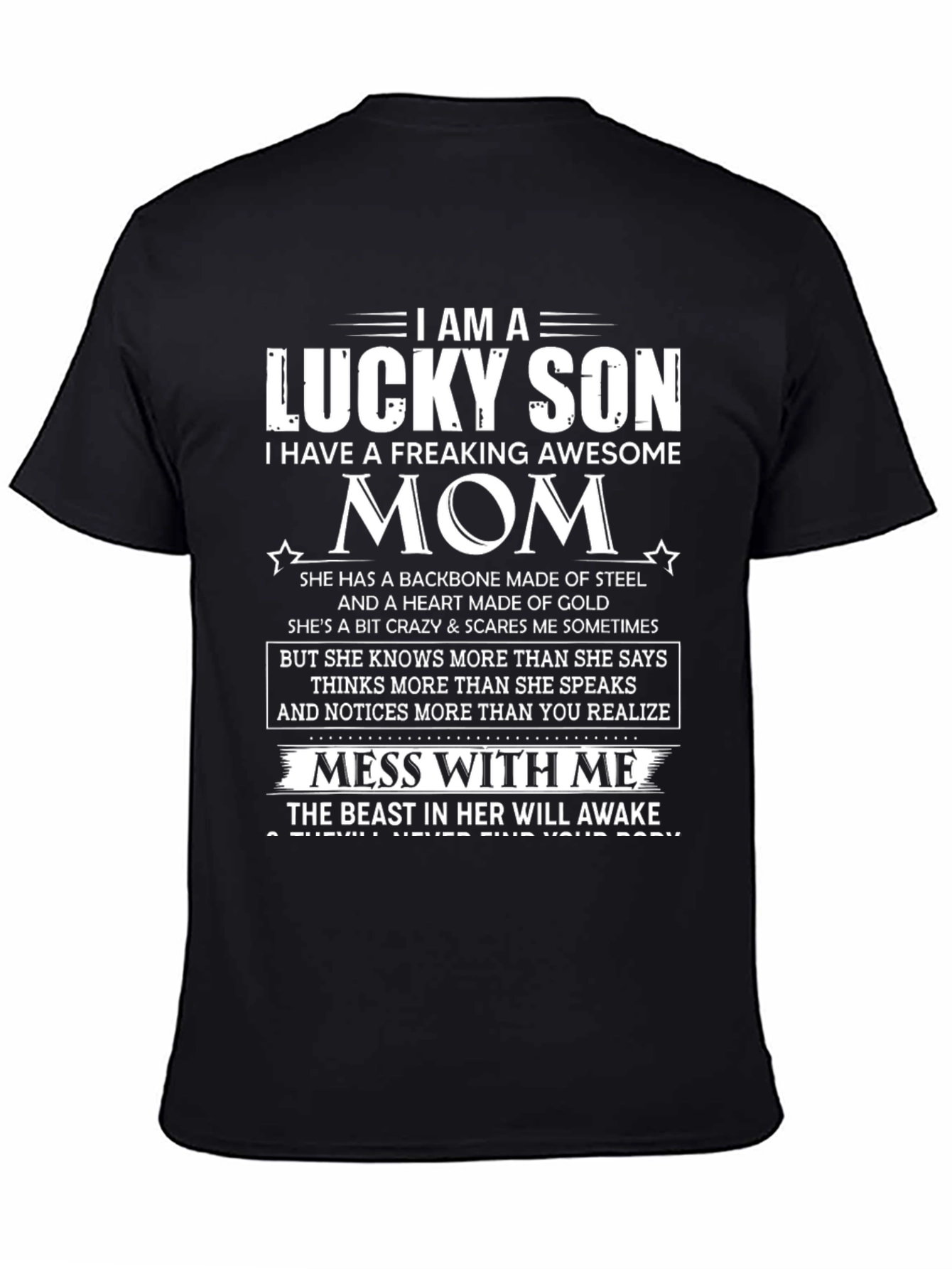 Black Lucky Son Awesome Mom Graphic T-Shirt view 4