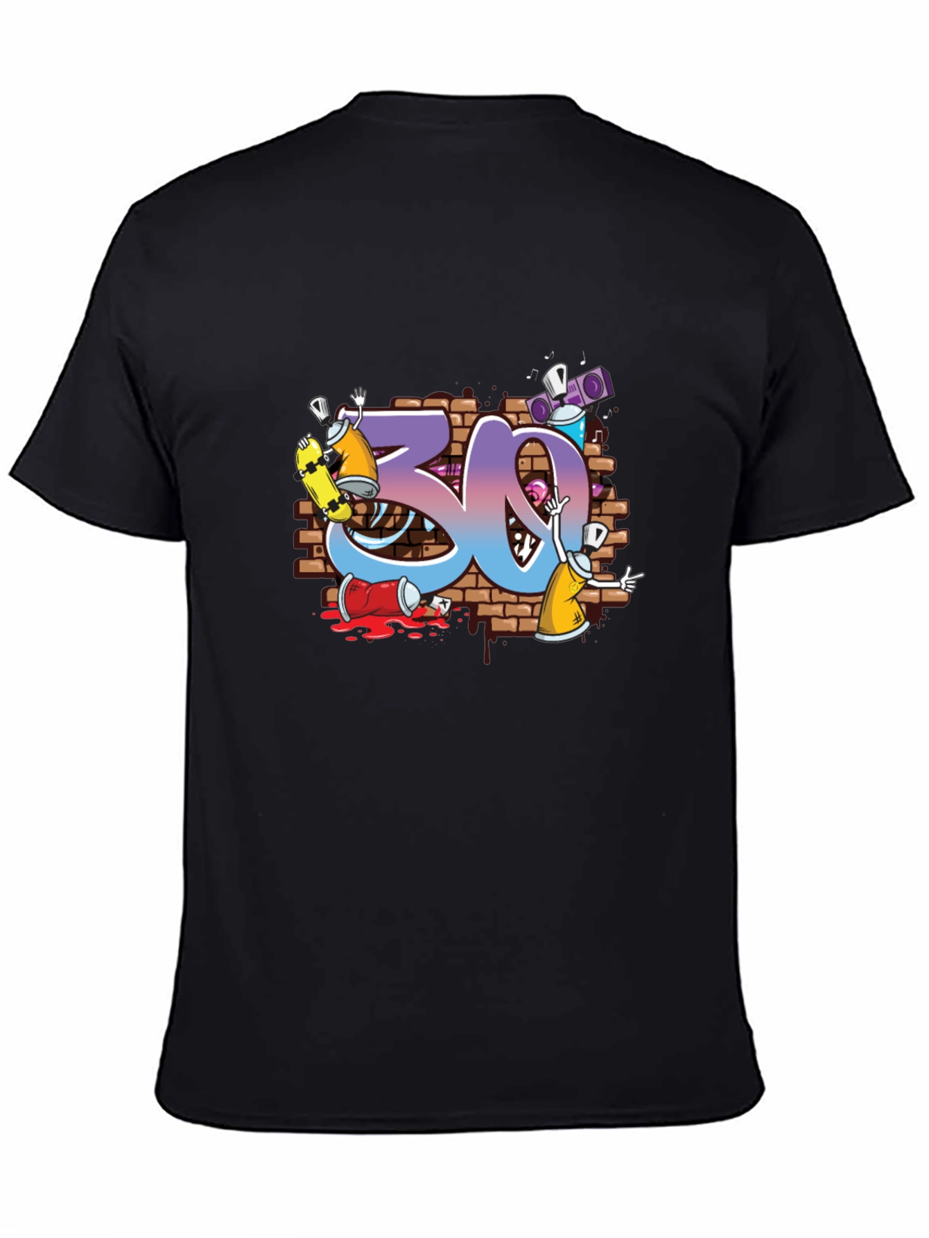 Black Graffiti Style Number 30 Graphic T-Shirt view 4