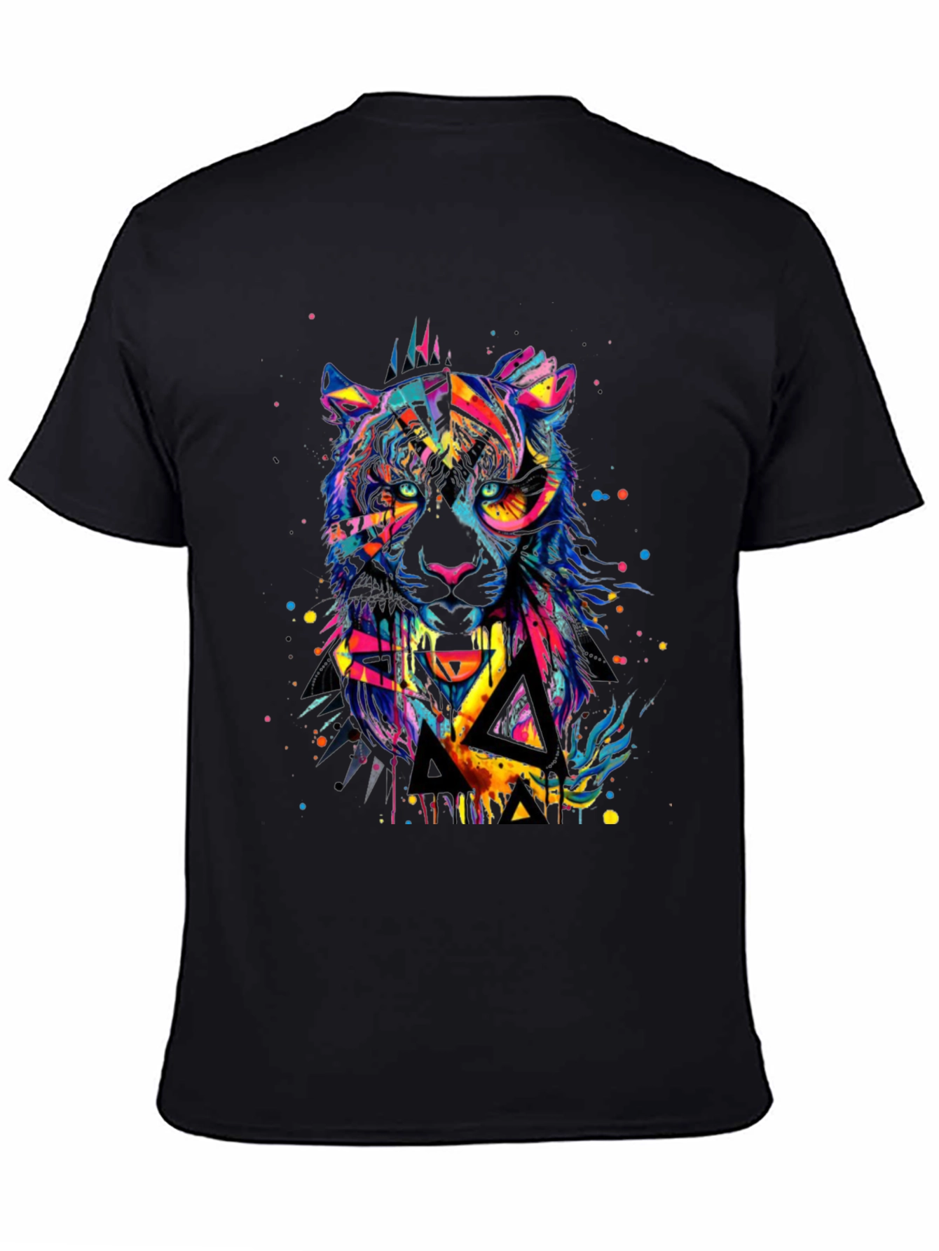 Black Colorful Geometric Tiger Graphic T-Shirt view 4