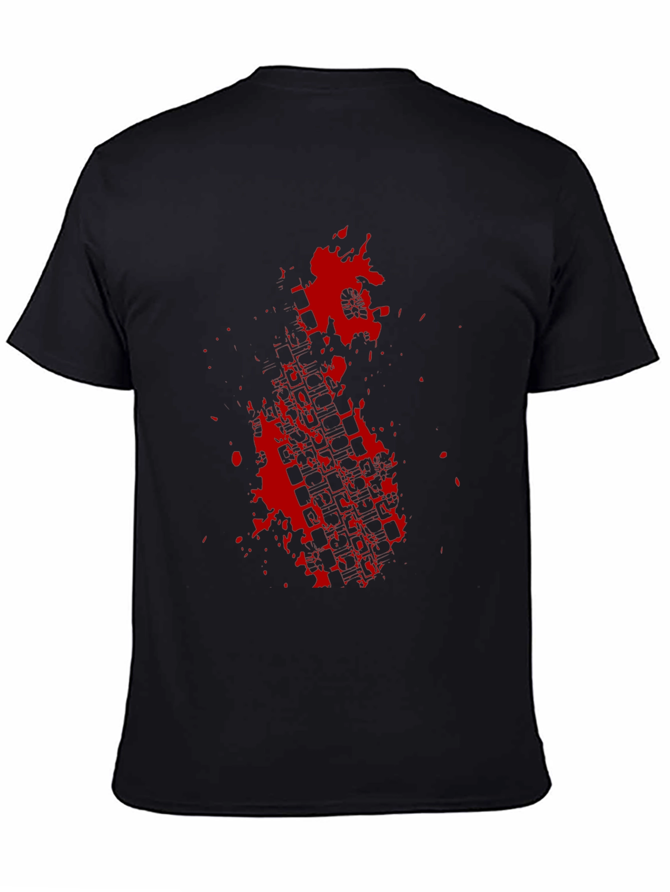 Black Black Tee with Red Tire Track Splatter Graphic view 4