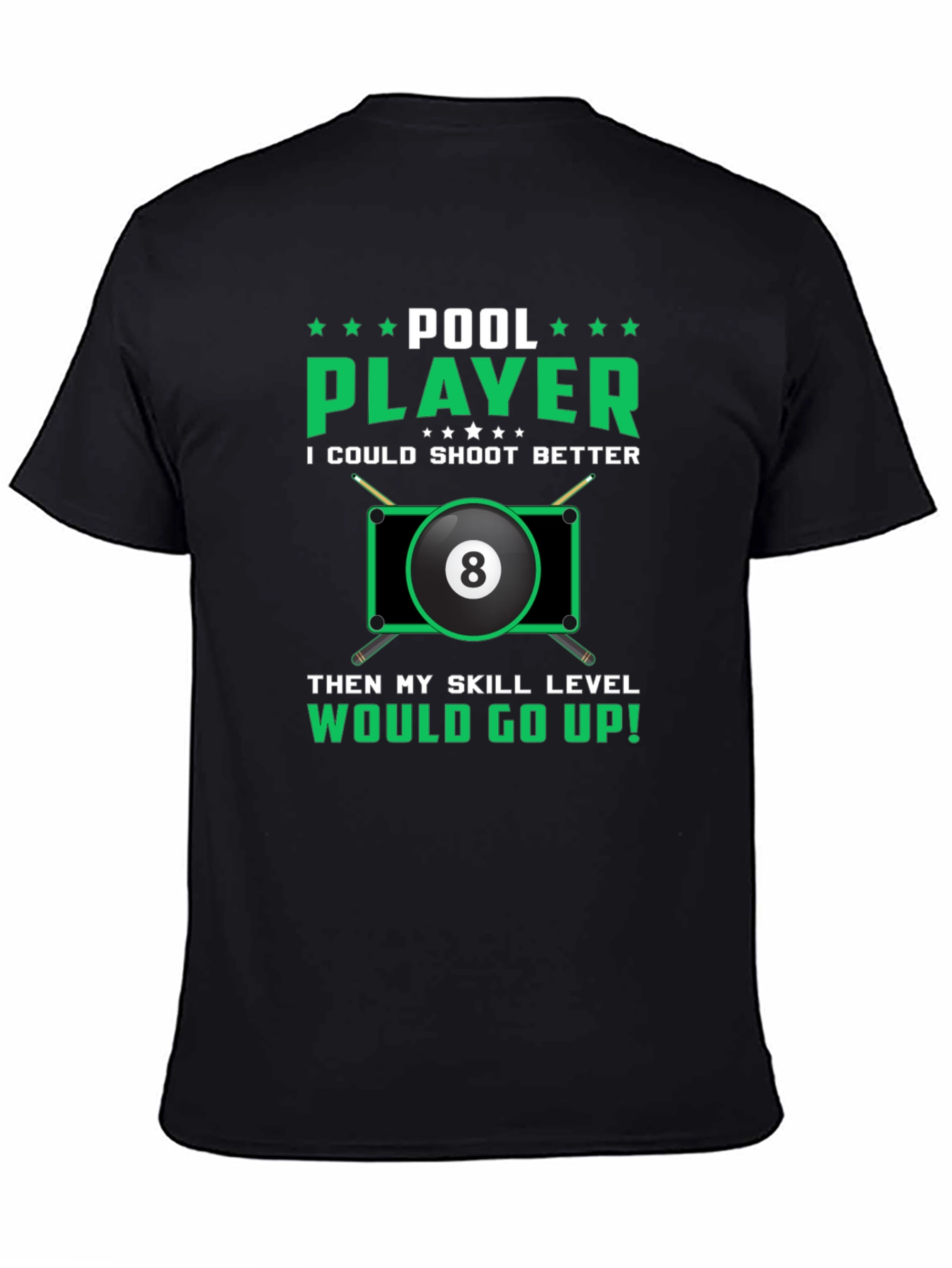 Black Pool Player Graphic Tee - Billiards Humor T-Shirt view 4
