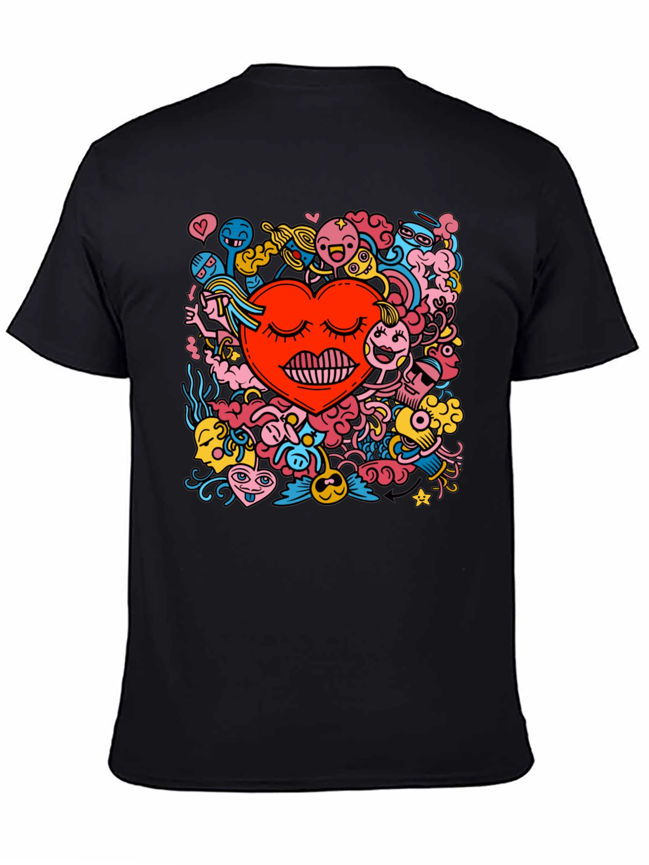 Black Heart Doodle Graphic Tee - Black Cotton Casual T-Shirt view 4