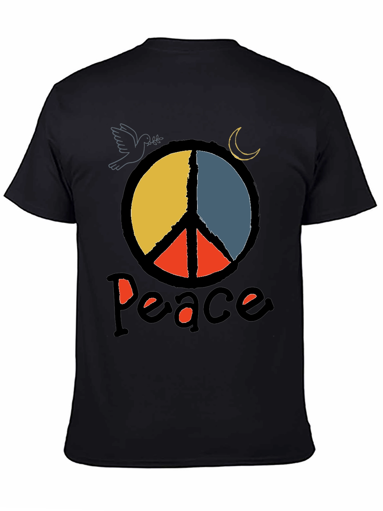Black Peace Symbol Graphic Tee - Black Crewneck T-Shirt view 4