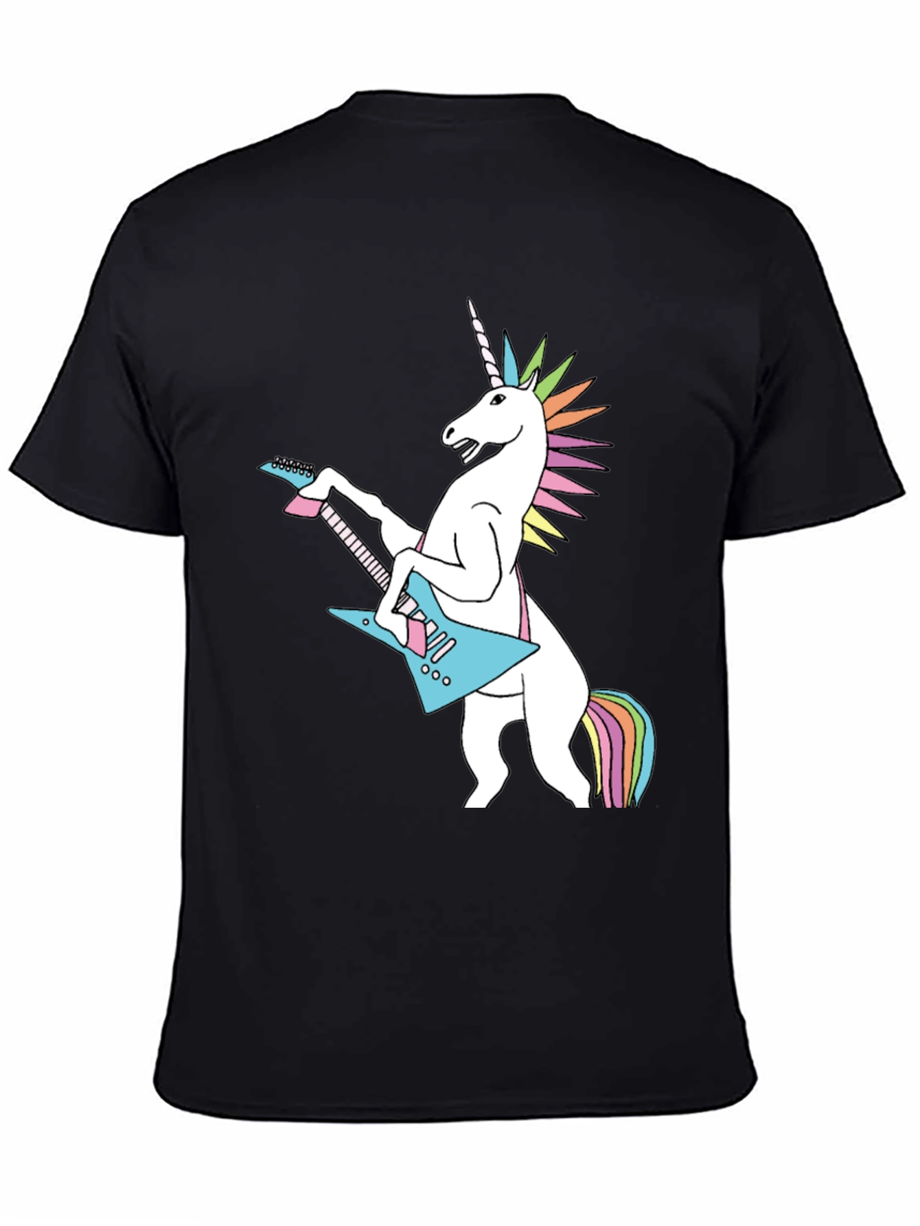 Black Unicorn Rock Guitar Black T-Shirt - Novelty Graphic Tee view 4