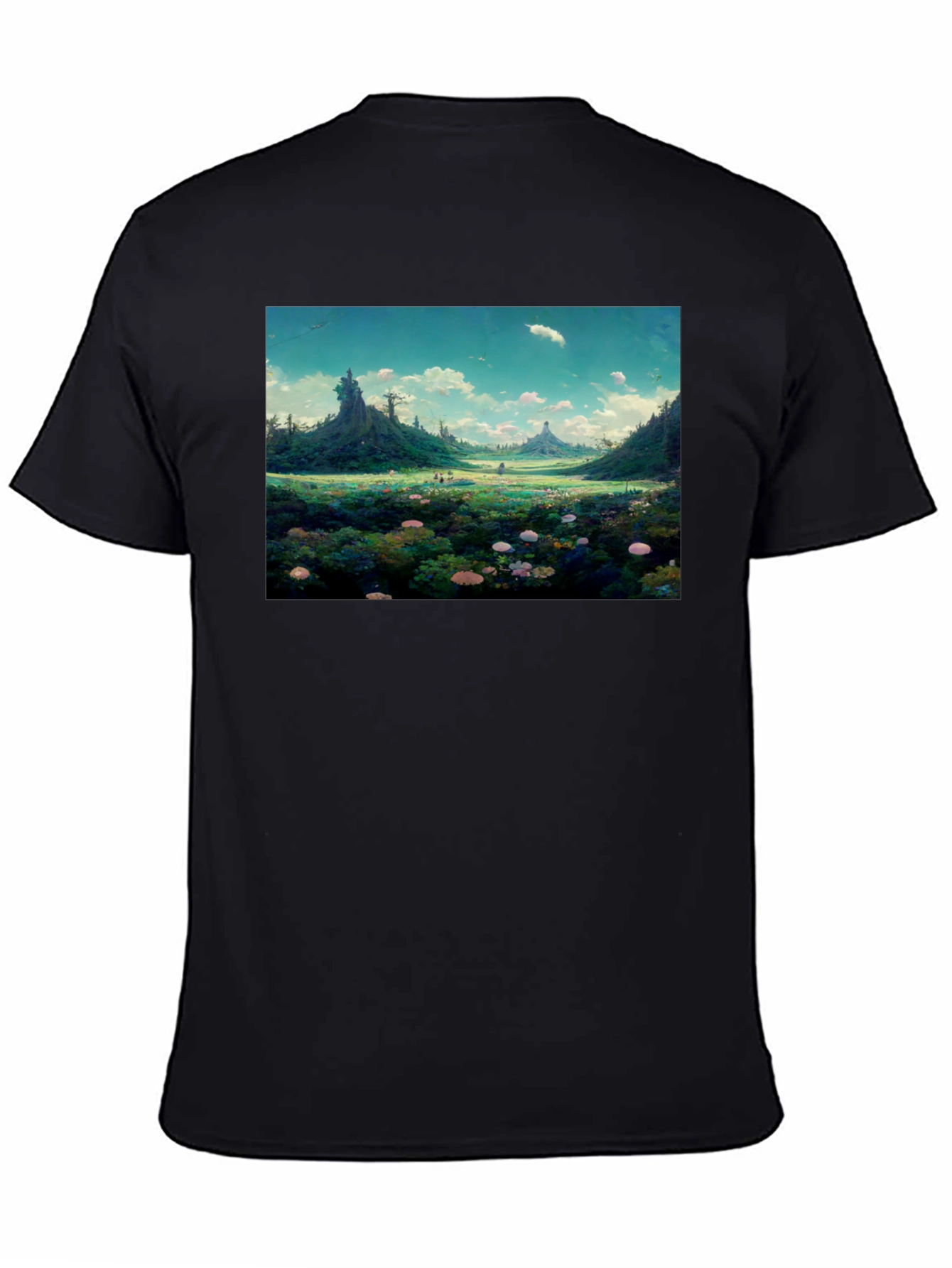 Black Whimsical Landscape Graphic Tee - Nature Lover's Shirt view 4
