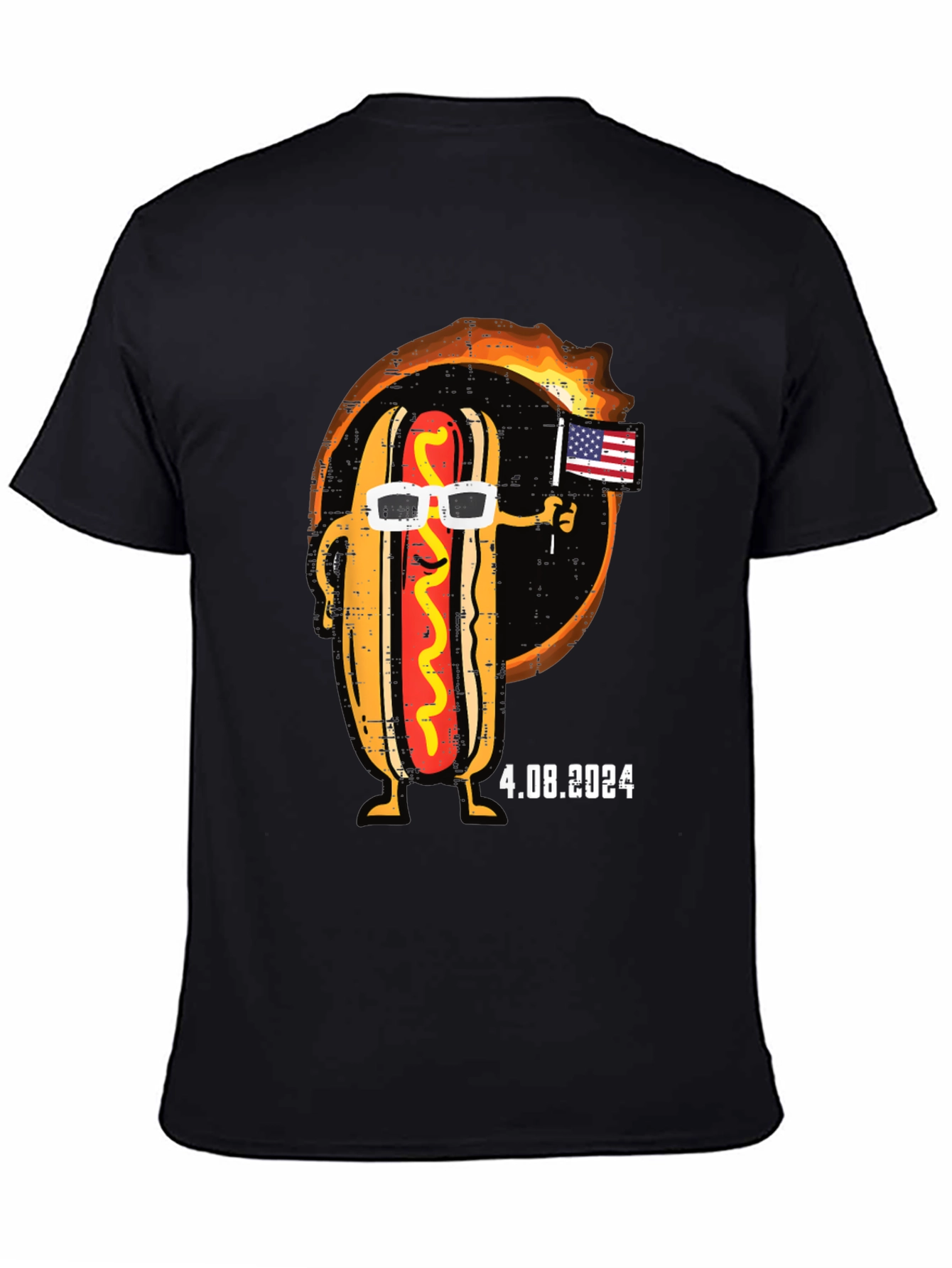 Black Cool Hot Dog T-Shirt - American Flag & Sunglasses view 4