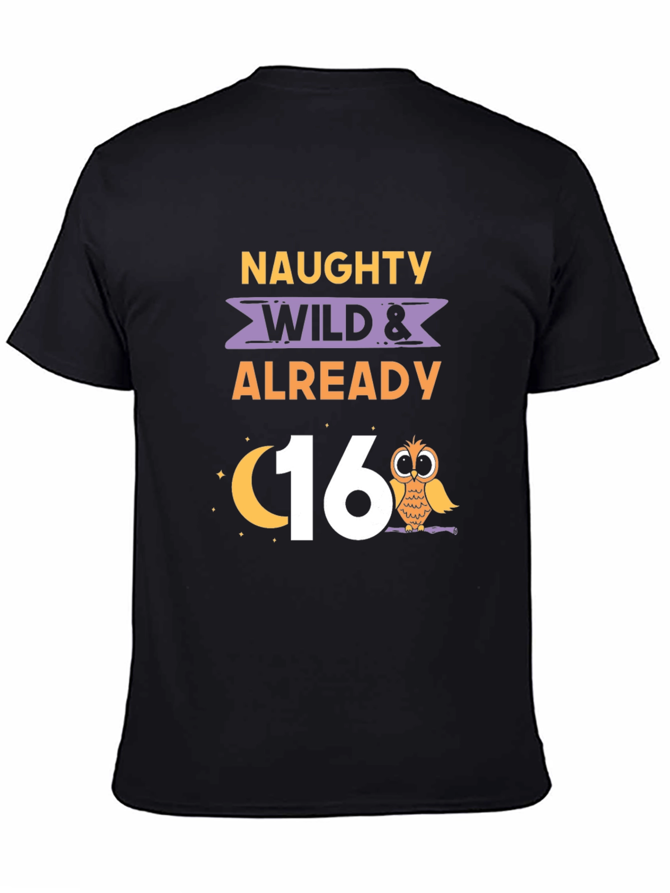 Black Naughty Wild & Already 16th Birthday Owl Graphic Tee view 4