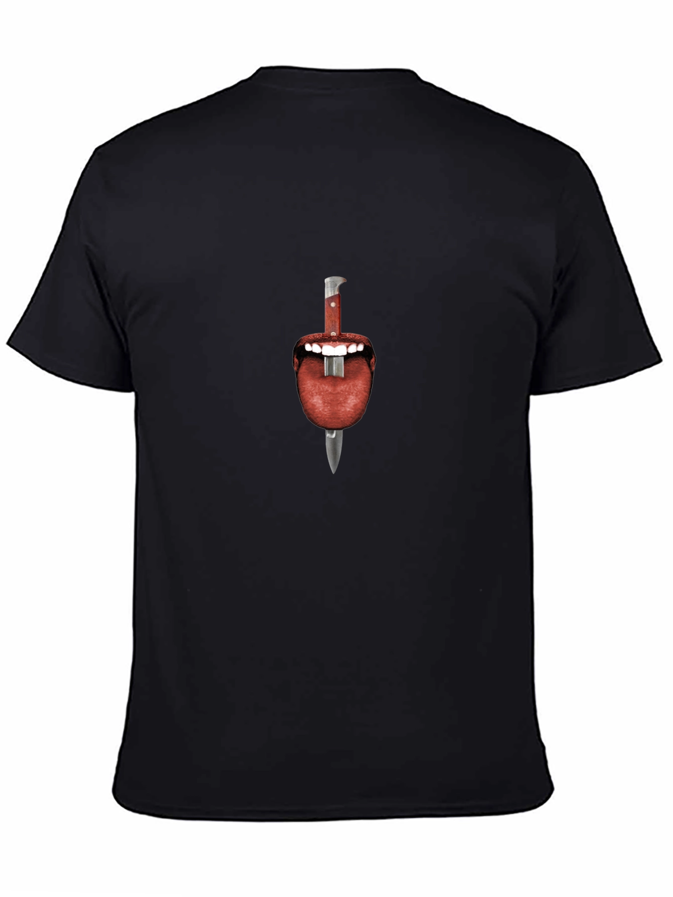 Black Edgy Graphic Tee: Tongue & Knife Print view 4