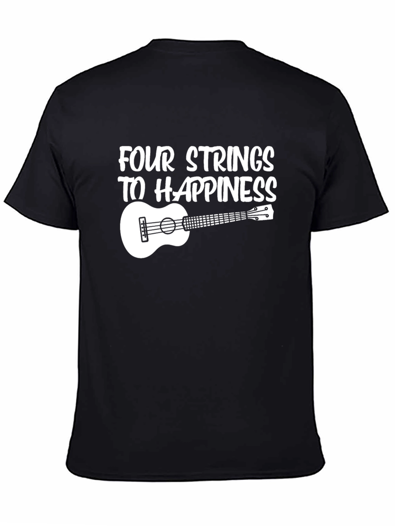 Black Four Strings to Happiness Ukulele T-Shirt view 4