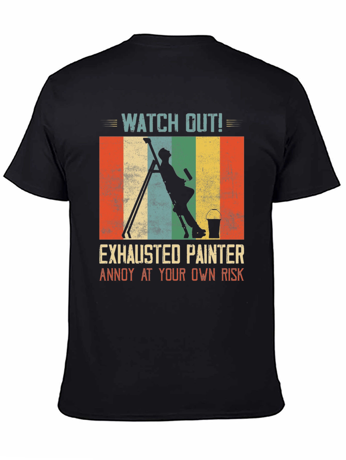 Black Exhausted Painter T-Shirt: Funny Painting Crew Apparel view 4